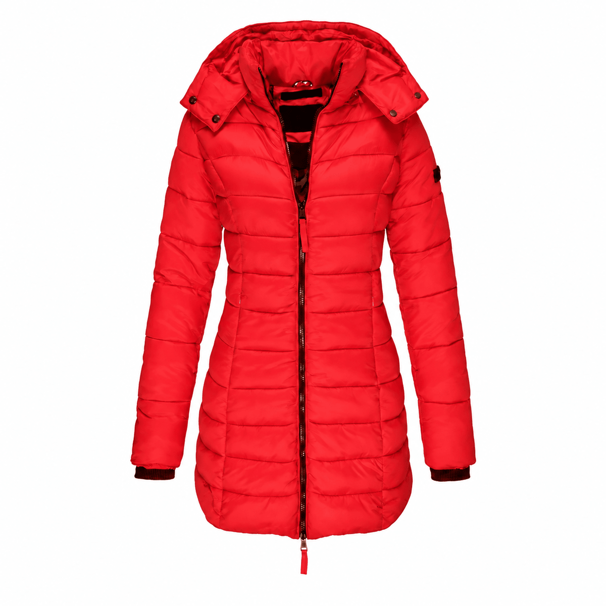 Evelyn - Women's Hooded Longline Quilted Parka Jacket with Drawstring Hem - Parka Jacket - Red - Davies & Cooper