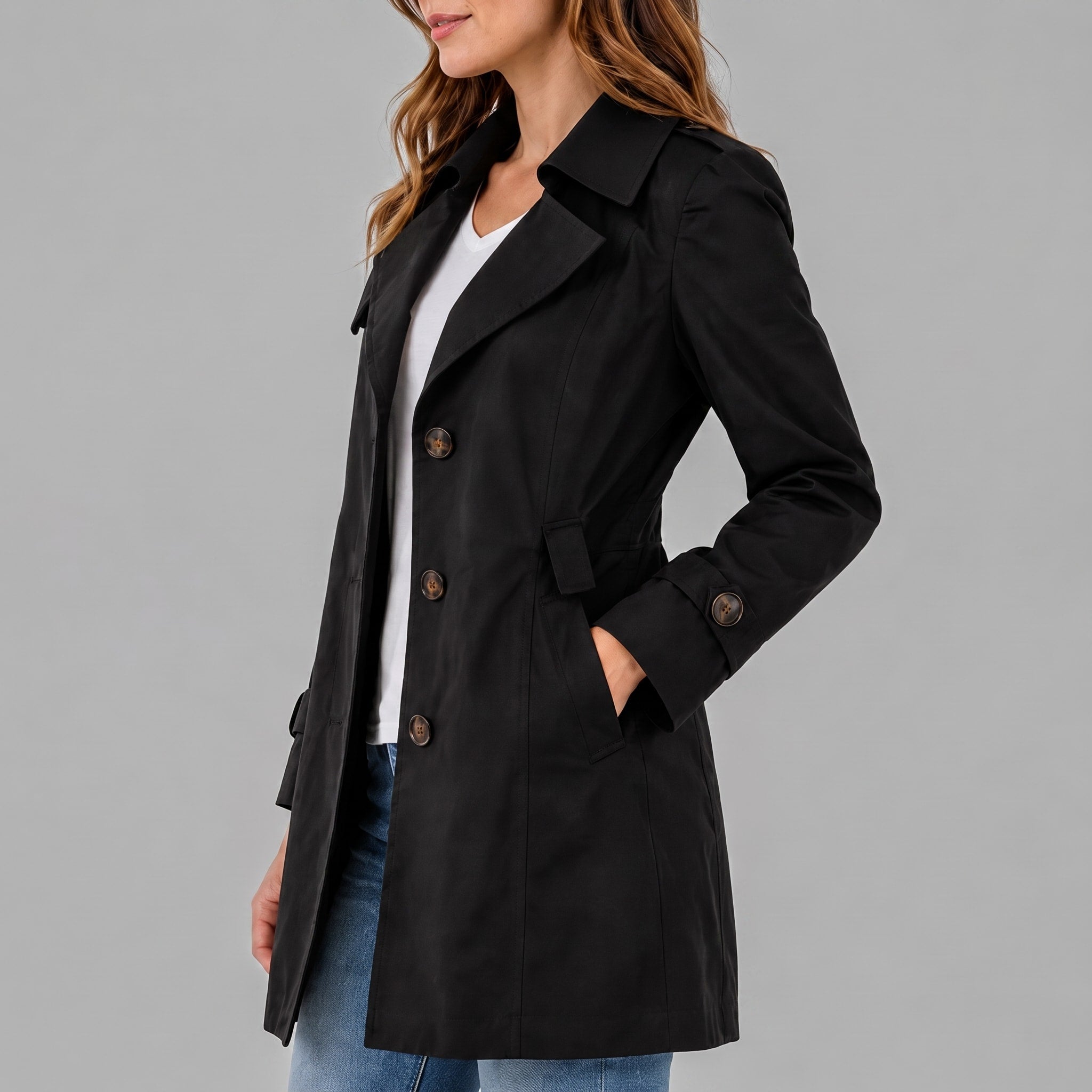 Klara - Women's Short Trench Coat with Notch Lapel