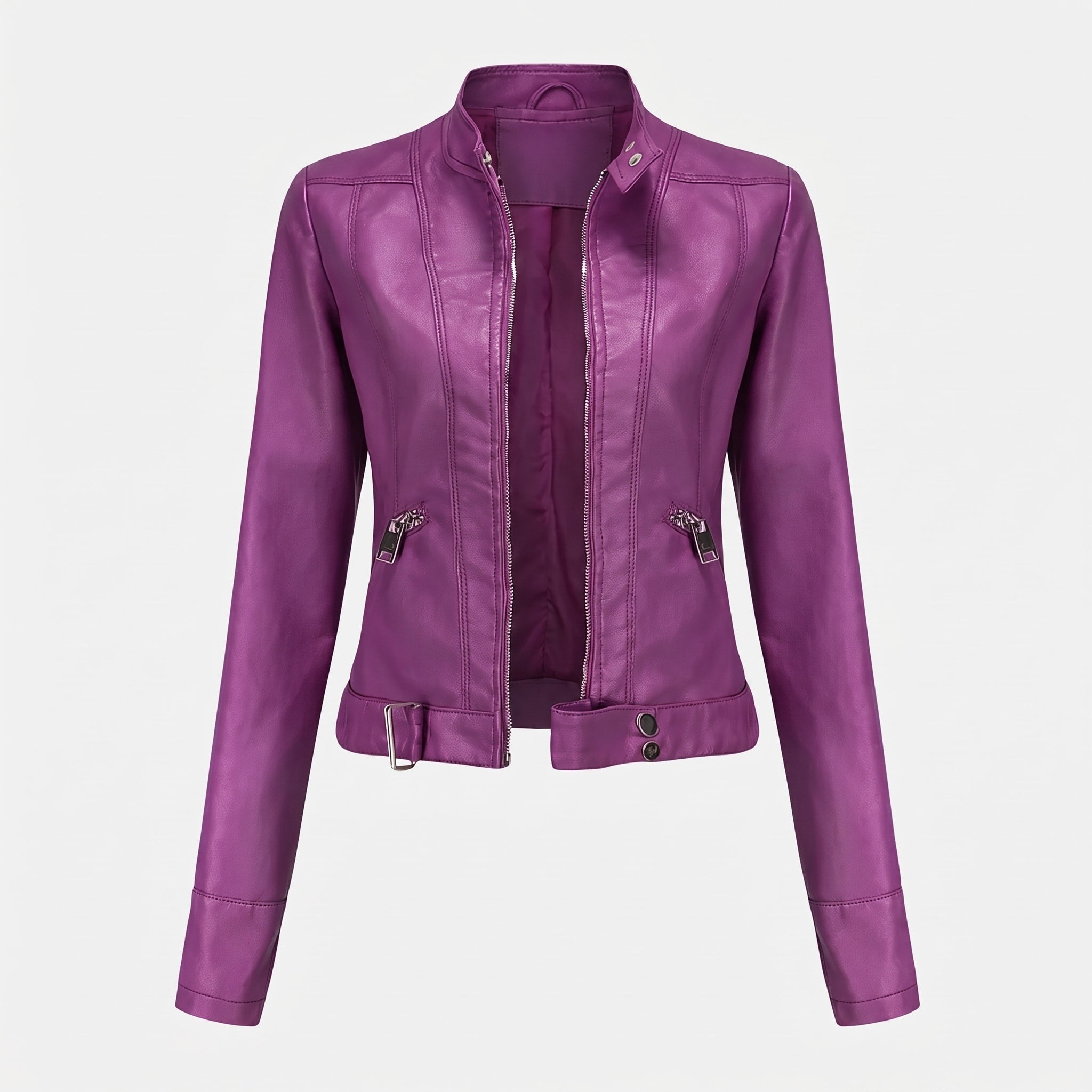 Sophie - Women's Cropped Biker Jacket with Zip Pockets