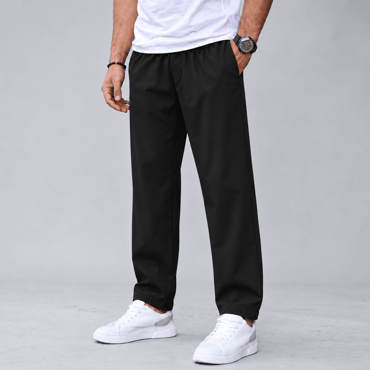 Felix - Men's Slim Tapered Jogger Trousers with Drawstring Waist - Joggers - Black - Davies & Cooper