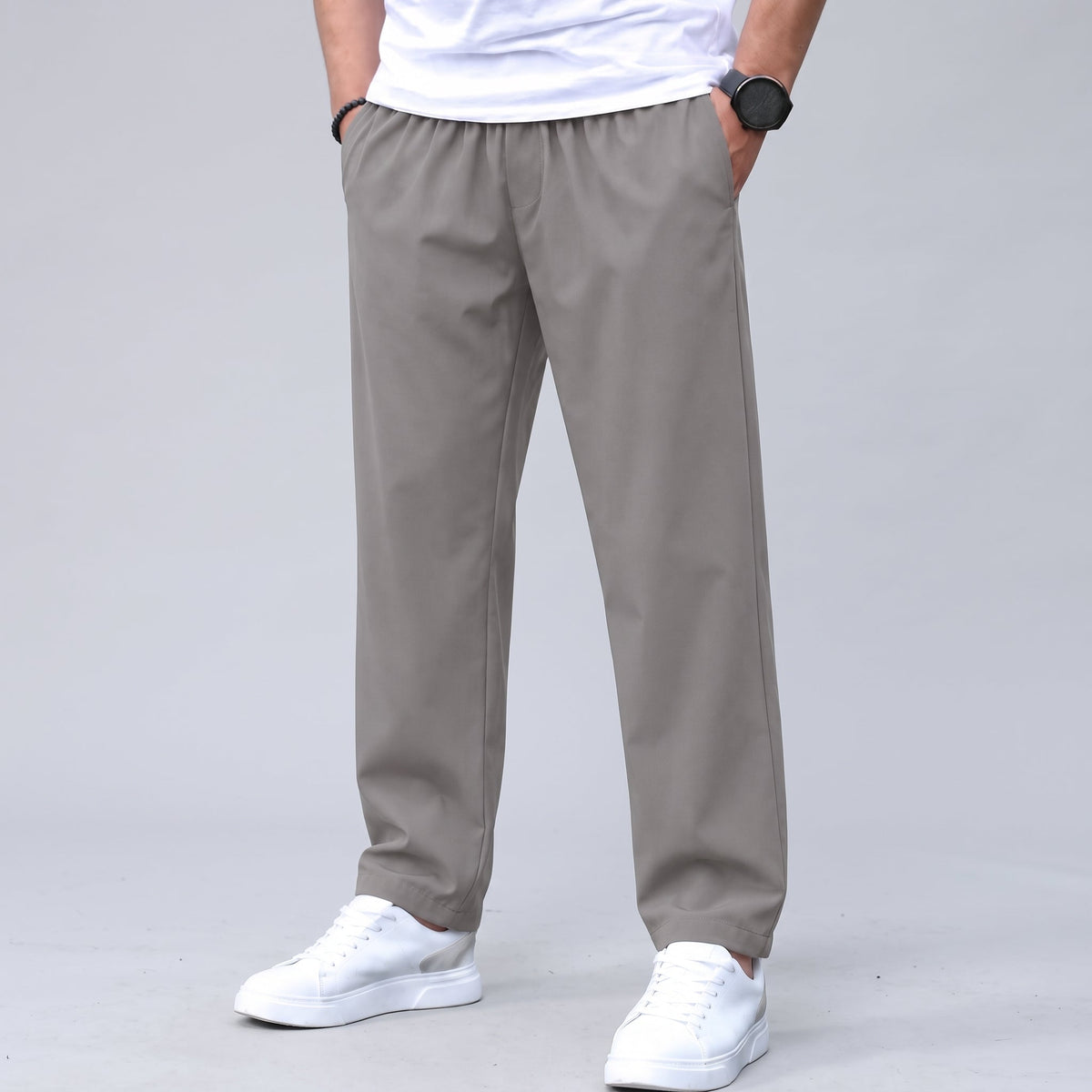 Felix - Men's Slim Tapered Jogger Trousers with Drawstring Waist - Joggers - Dark Grey - Davies & Cooper