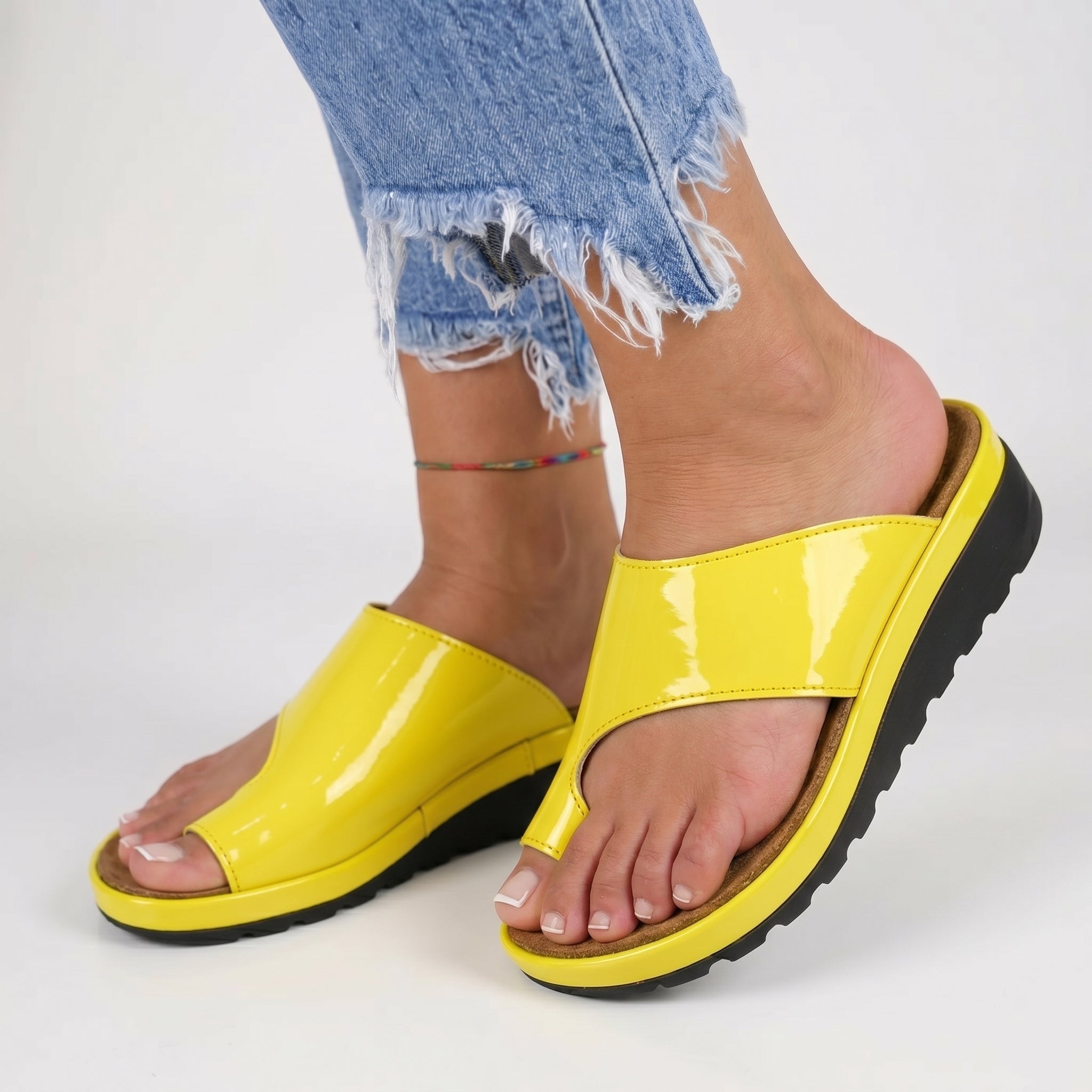 Fiona - Women's Orthopaedic Toe Ring Wedge Sandals - Sandals - Yellow - Davies & Cooper