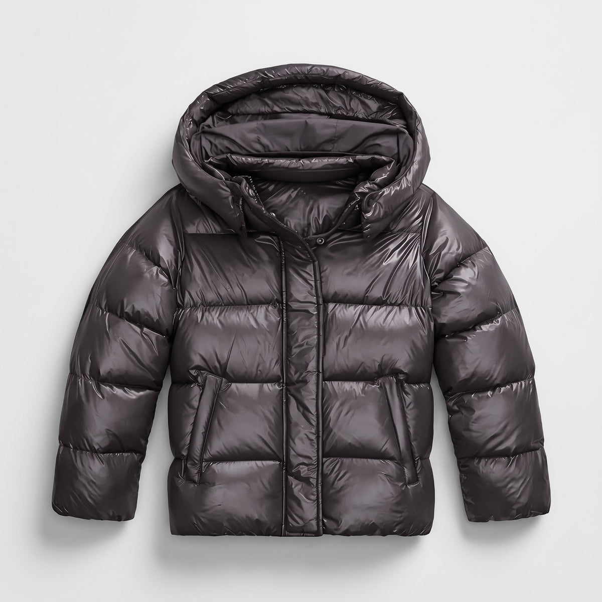 Fleur - Women's Quilted Hooded Puffer Jacket with Zip and Snap Closure - Puffer Jackets - Black - Davies & Cooper