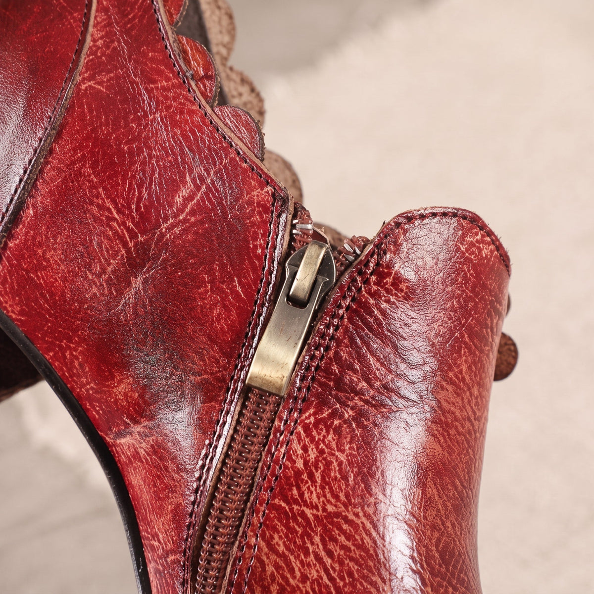 Flora - Women's Floral Applique Ankle Boots with Block Heel and Side Zip - Boots - Red - Davies & Cooper
