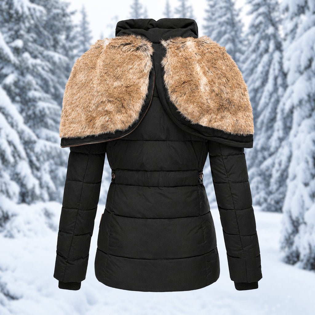 Florence - Women's Faux Fur Hood Quilted Parka with Zip Pockets - Coats & Jackets - Black - Davies & Cooper
