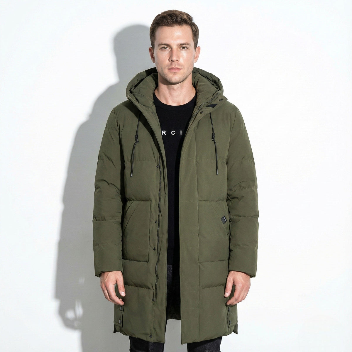 Frank – Long, Water-Resistant Winter Parka with Hood - Parka Jackets - Green - Davies & Cooper