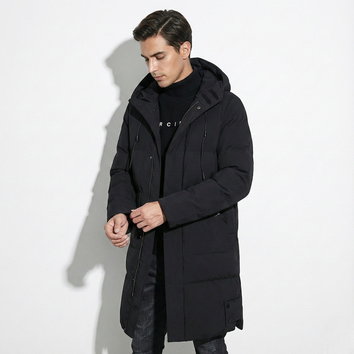 Frank – Long, Water-Resistant Winter Parka with Hood - Parka Jackets - Black - Davies & Cooper
