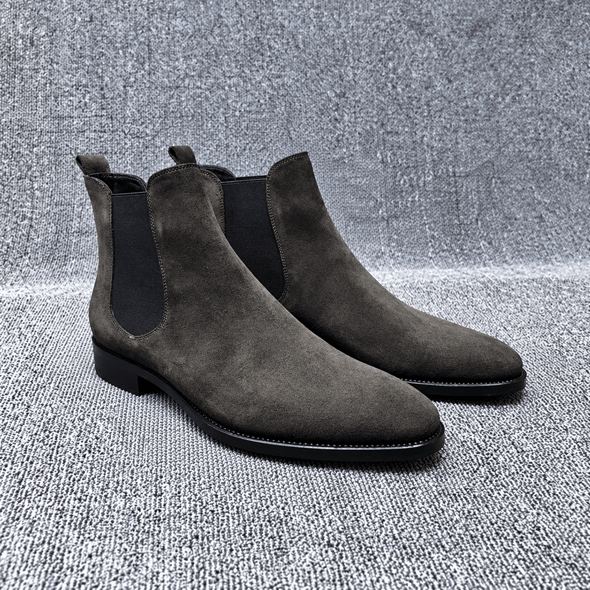 Freddie - Men's Suede Chelsea Boots with Stacked Heel - Boots - Gray - Davies & Cooper