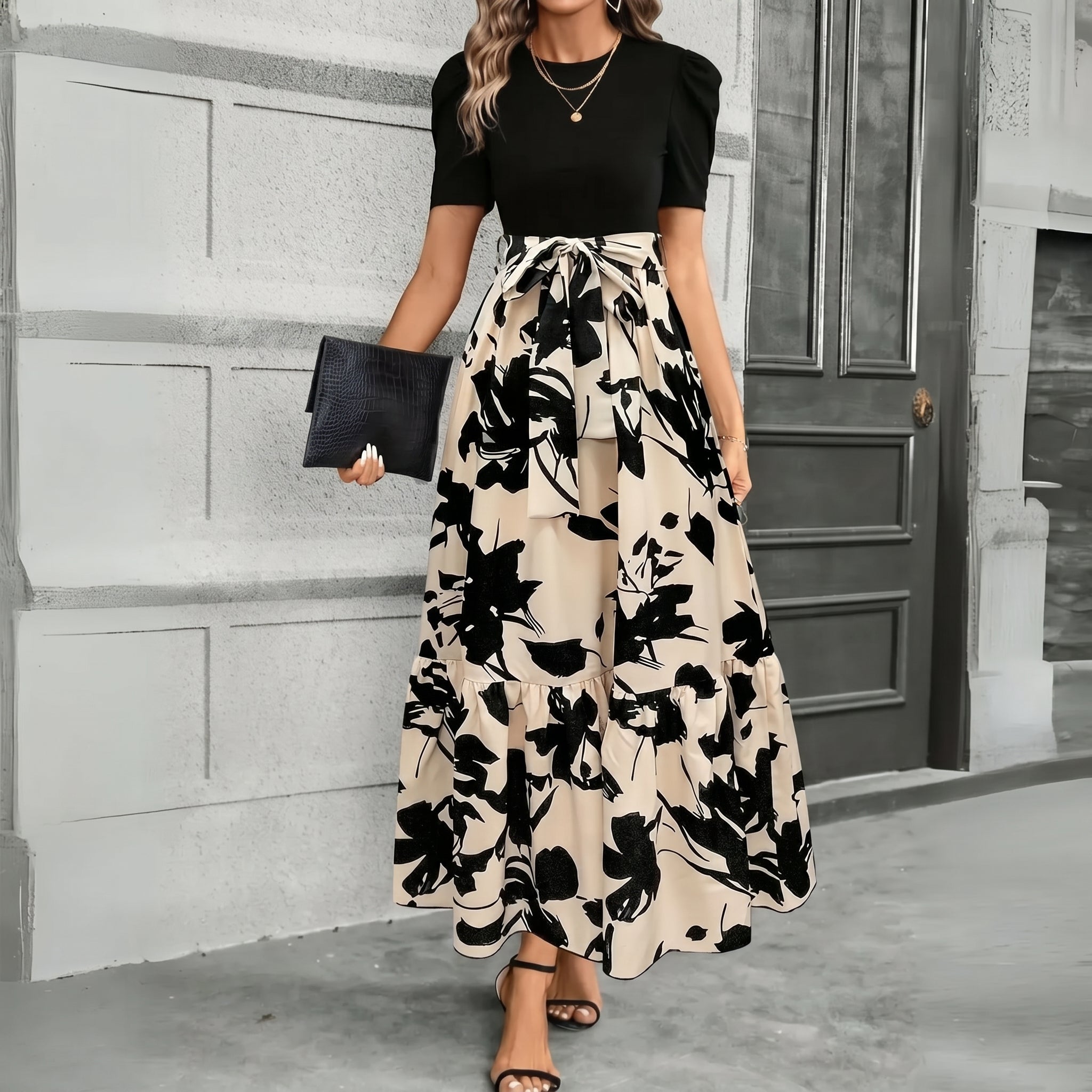Freya - Women's High - Waisted Floral Print Maxi Skirt - Skirts - Beige - Davies & Cooper