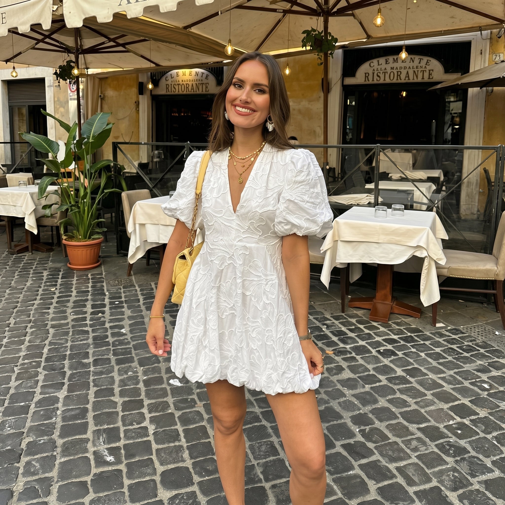 Freya - Women's Summer Floral Puff Sleeve Mini Dress - Mini Dress - White - Davies & Cooper