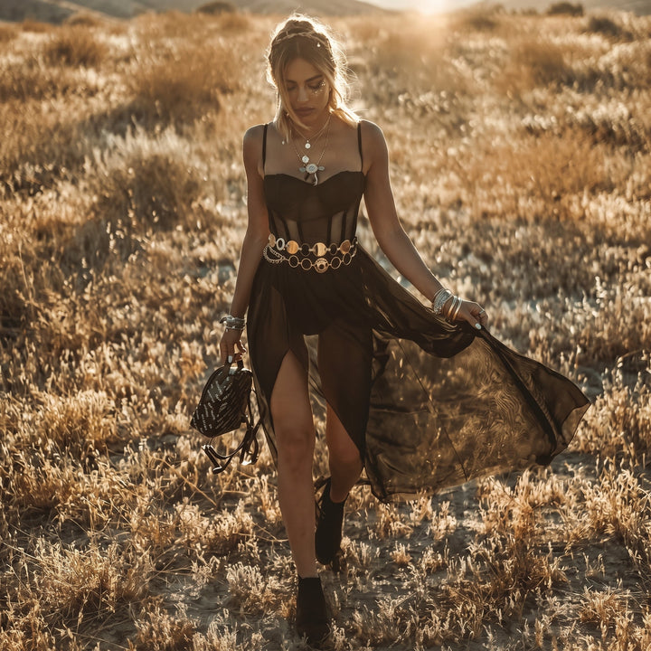 Freya - Women's Summer Mesh Corset Maxi Dress - Maxi Dresses - Black - Davies & Cooper