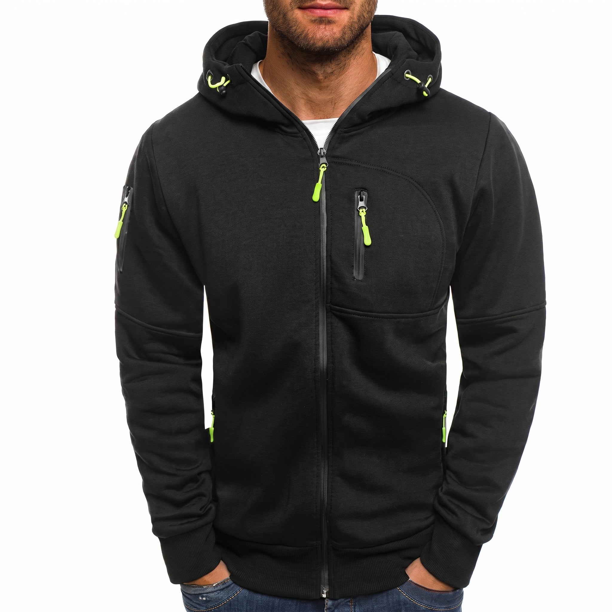 Friedrich - Men's Transitional Multi-Zip Pockets Hoodie - Hoodies - Black - Davies & Cooper