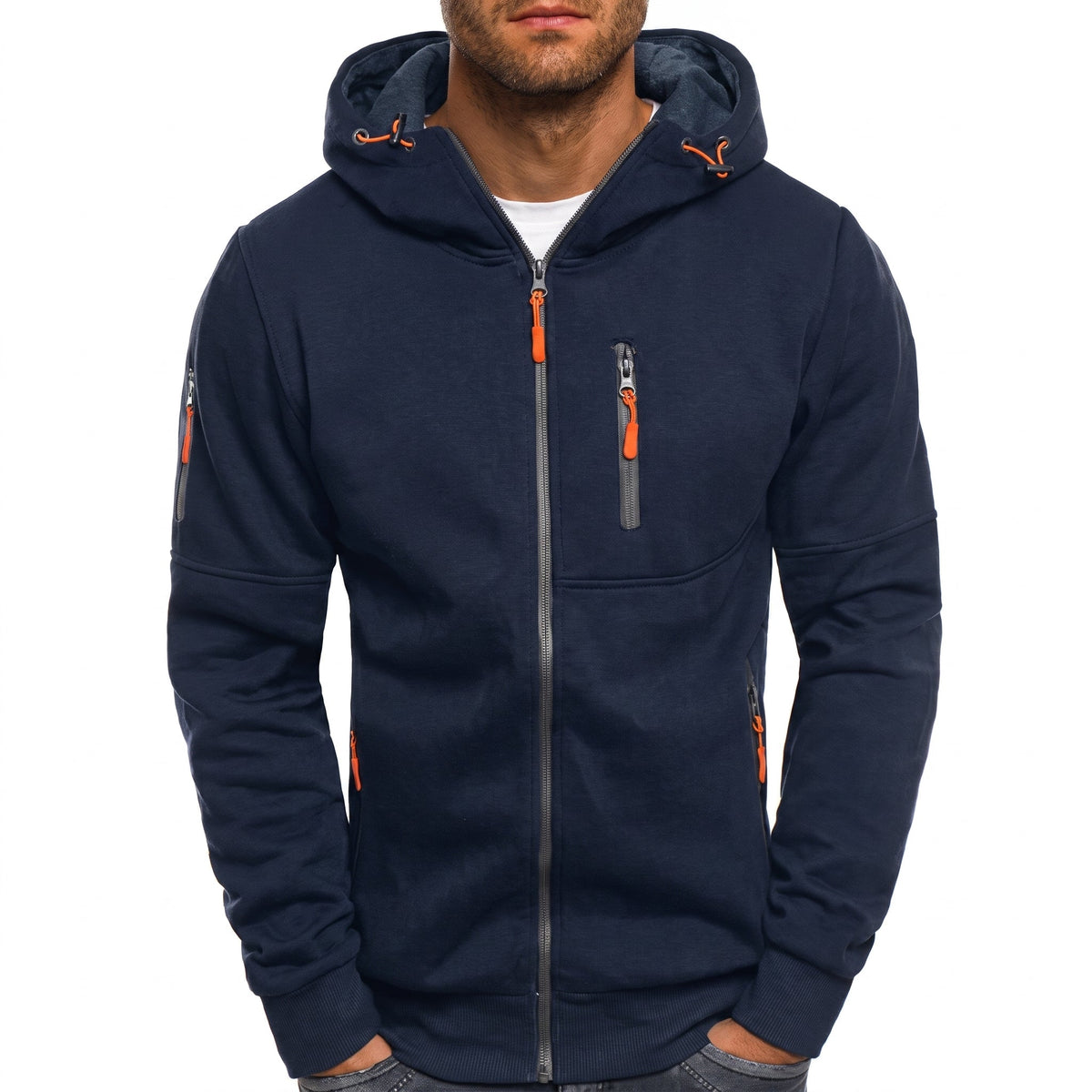 Friedrich - Men's Transitional Multi-Zip Pockets Hoodie - Hoodies - Navy Blue - Davies & Cooper