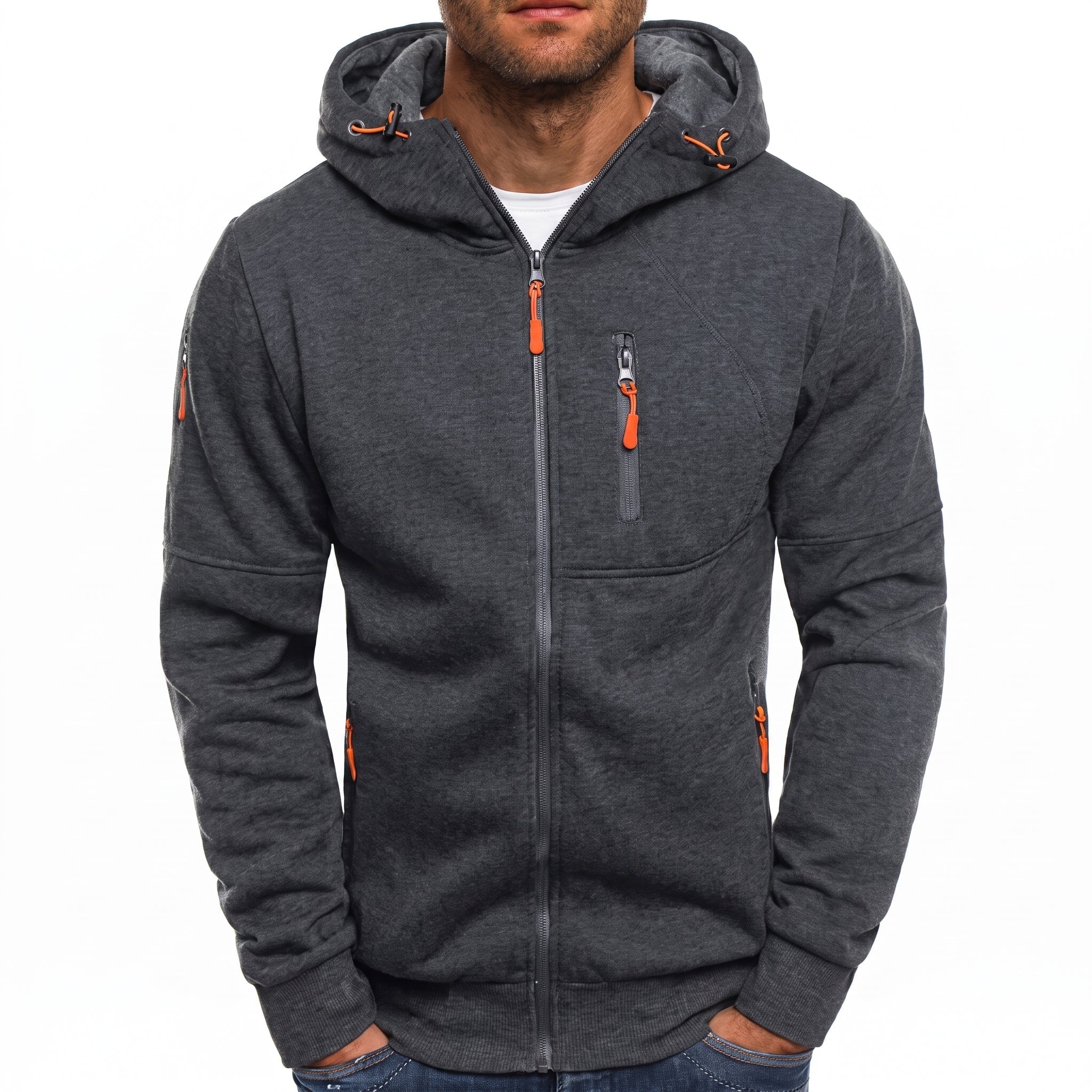 Friedrich - Men's Transitional Multi-Zip Pockets Hoodie - Hoodies - Dark Grey - Davies & Cooper