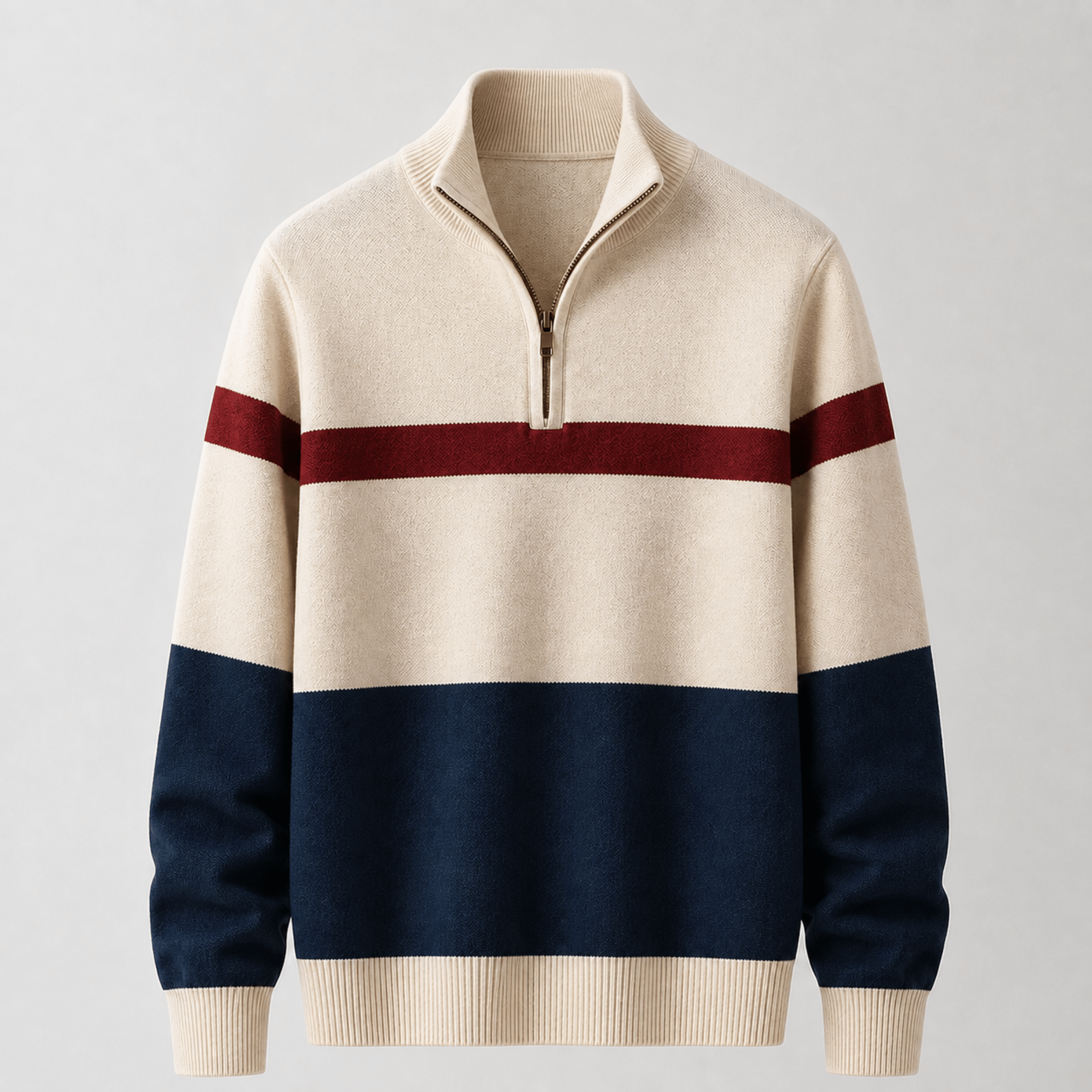 George - Men's Colour-Block Quarter-Zip Knit Jumper - Sweaters - White - Davies & Cooper