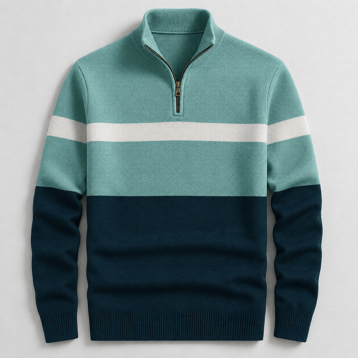 George - Men's Colour-Block Quarter-Zip Knit Jumper - Sweaters - Green - Davies & Cooper