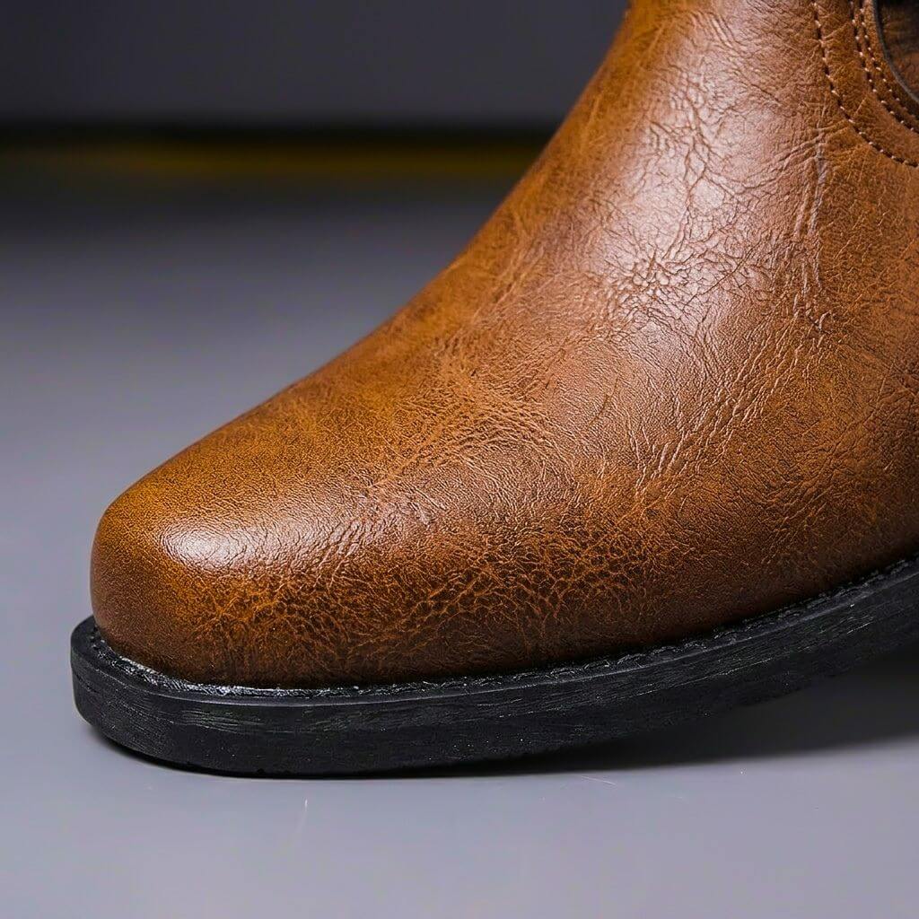 George - Men's Harness Strap Ankle Boots with Buckle Strap - Boots - Brown - Davies & Cooper