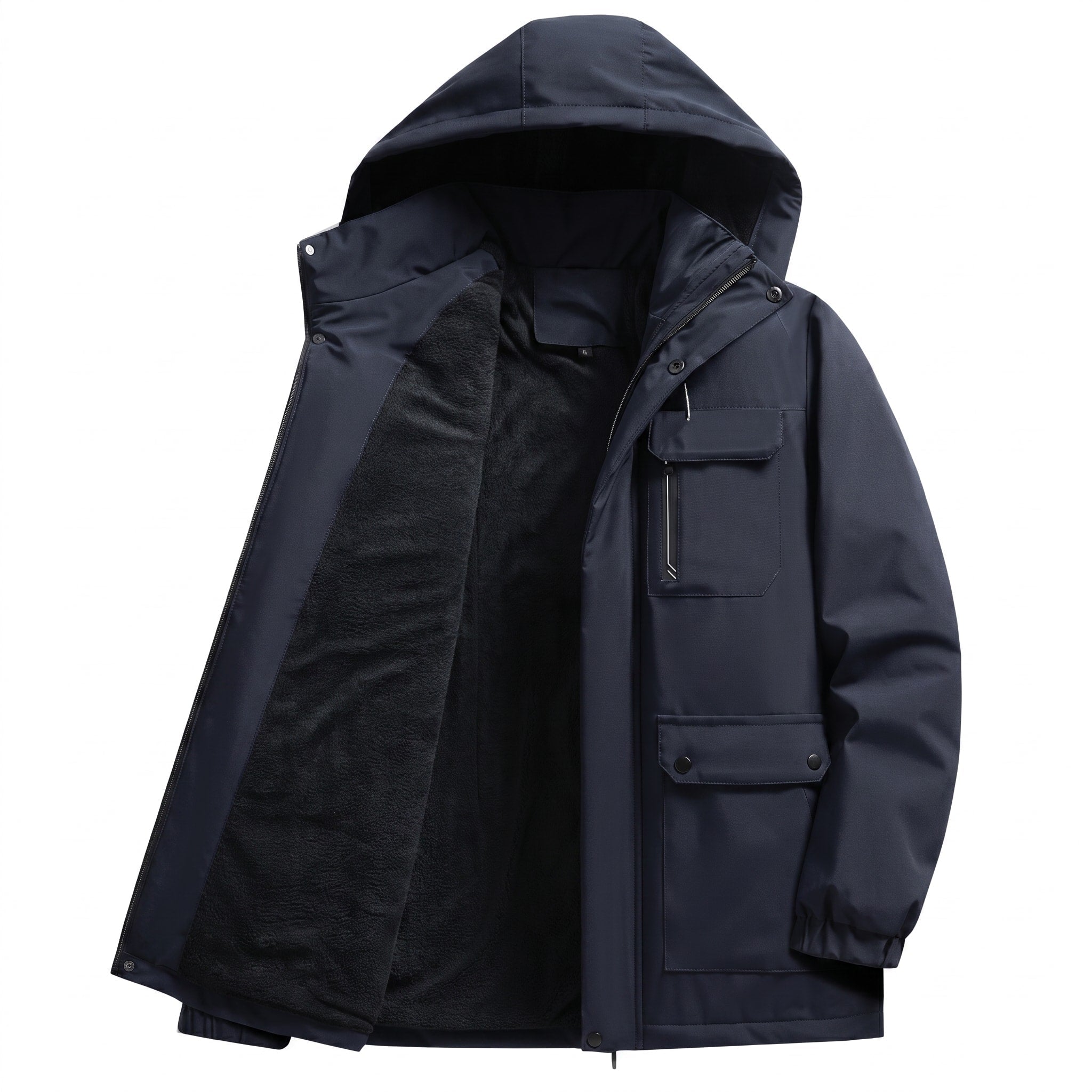 George - Men's Hooded Parka Jacket with Cargo Pockets - Parkas - Blue - Davies & Cooper