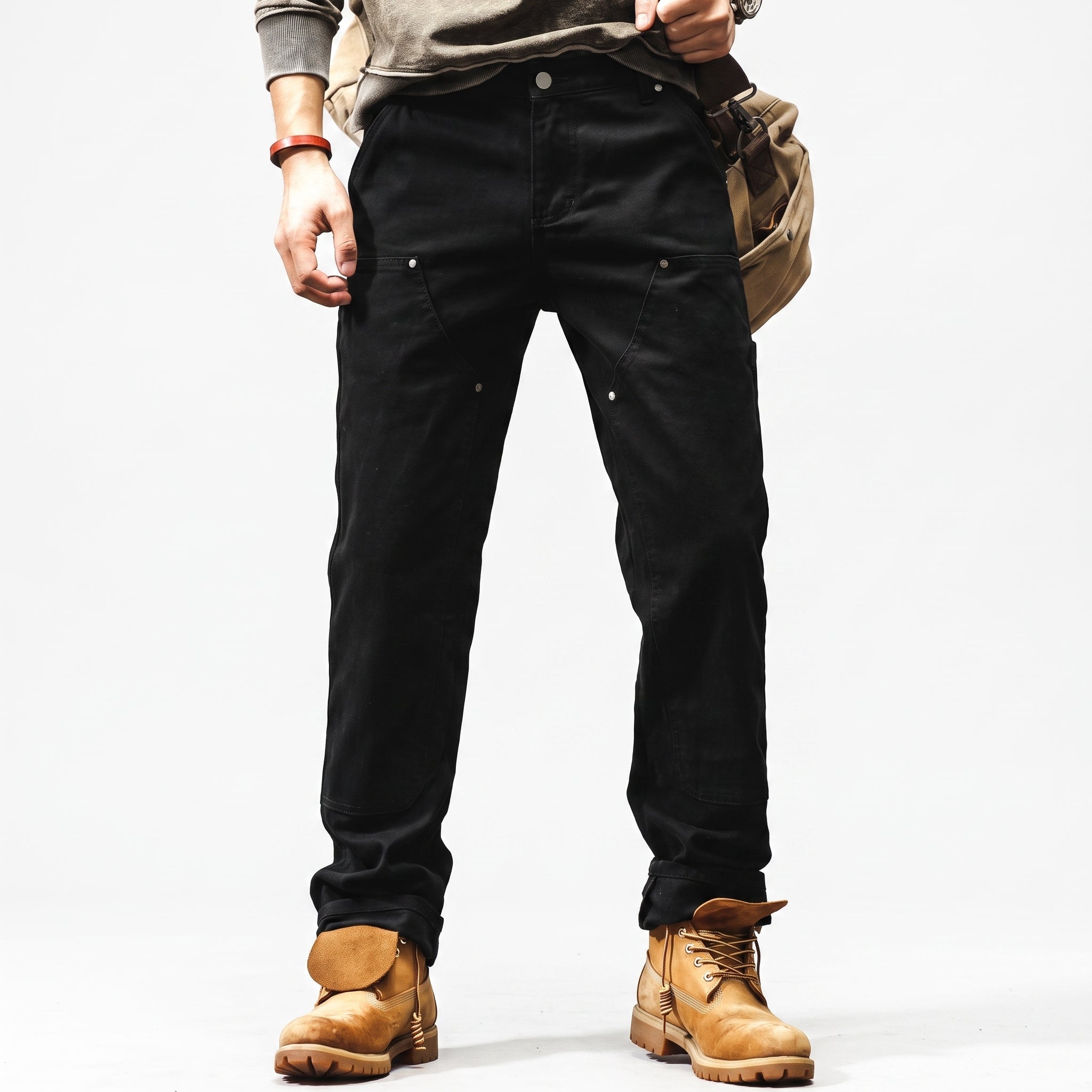 George - Men's Straight-Leg Utility Cargo Pants with Rivet Details - Cargo Pants - Black - Davies & Cooper