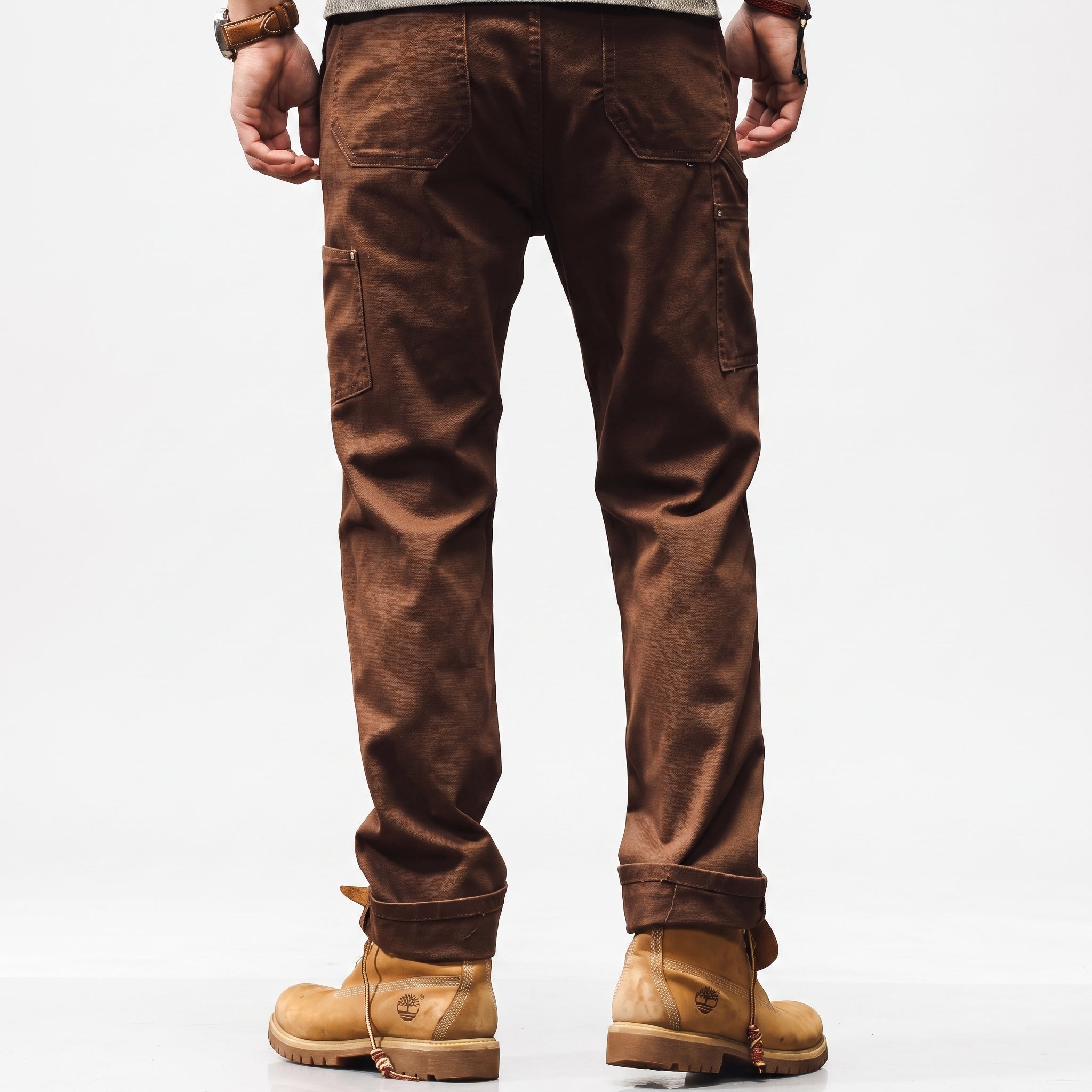 George - Men's Straight-Leg Utility Cargo Pants with Rivet Details - Cargo Pants - Brown - Davies & Cooper