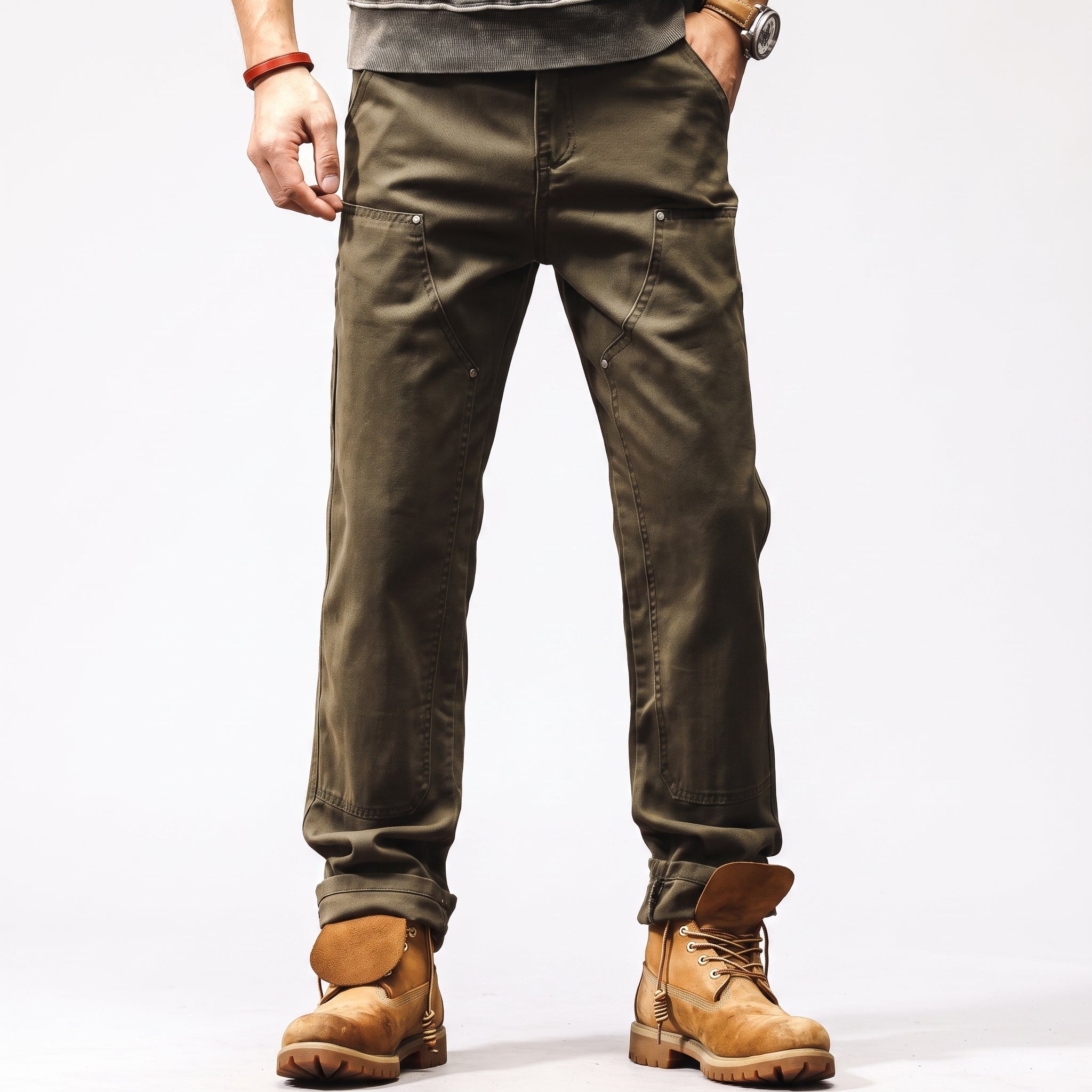 George - Men's Straight-Leg Utility Cargo Pants with Rivet Details - Cargo Pants - Green - Davies & Cooper