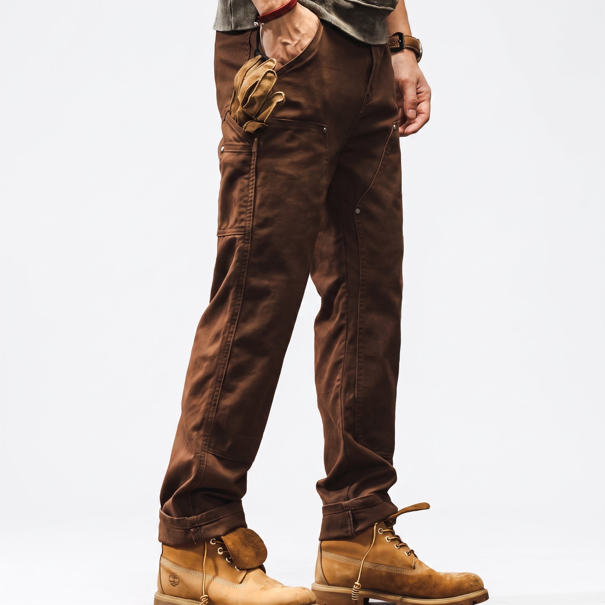 George - Men's Straight-Leg Utility Cargo Pants with Rivet Details - Cargo Pants - Brown - Davies & Cooper