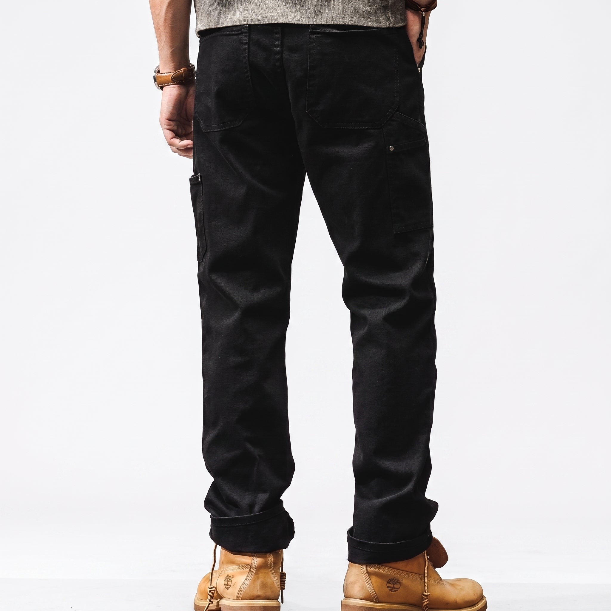 George - Men's Straight-Leg Utility Cargo Pants with Rivet Details - Cargo Pants - Black - Davies & Cooper
