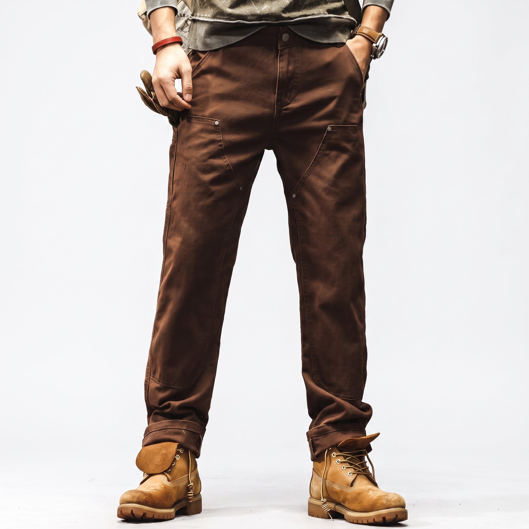 George - Men's Straight-Leg Utility Cargo Pants with Rivet Details - Cargo Pants - Brown - Davies & Cooper