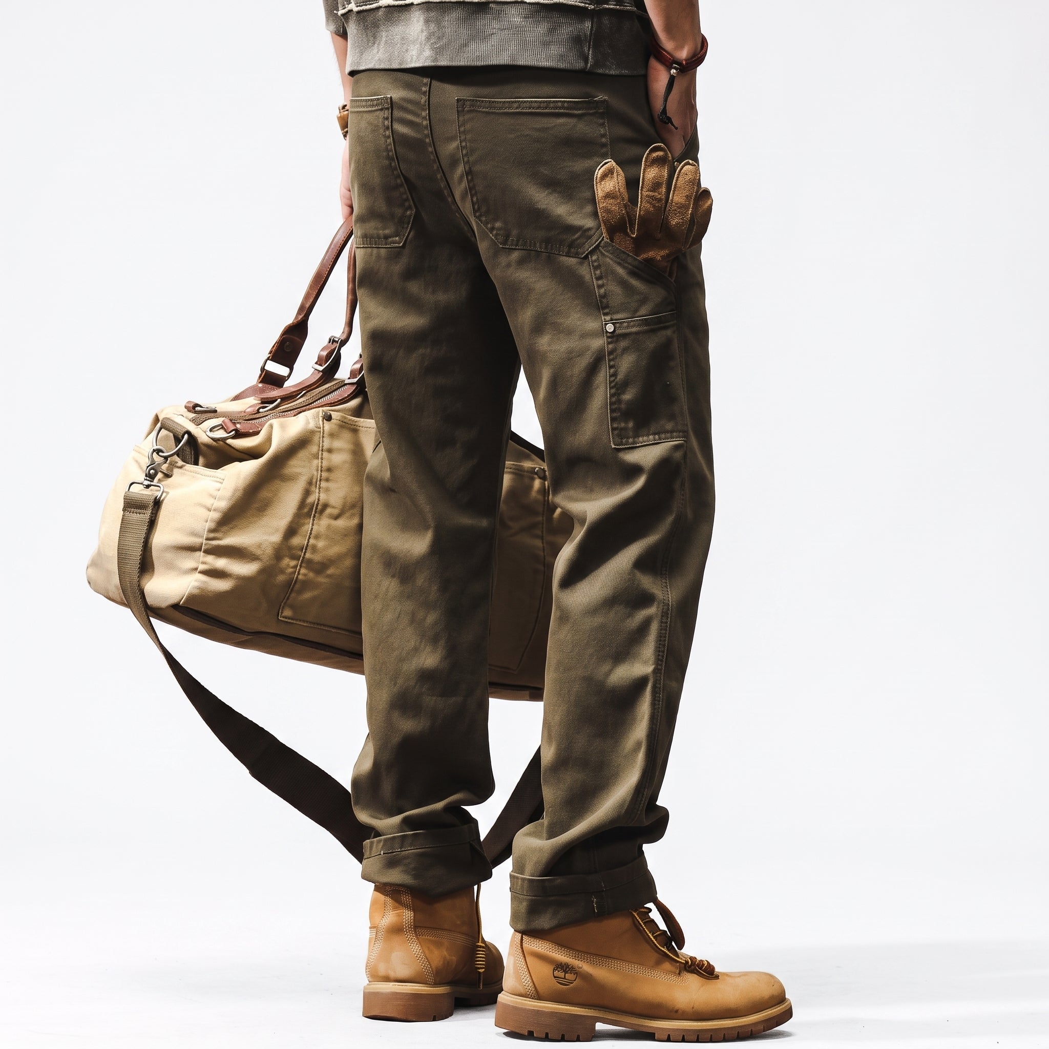 George - Men's Straight-Leg Utility Cargo Pants with Rivet Details - Cargo Pants - Green - Davies & Cooper