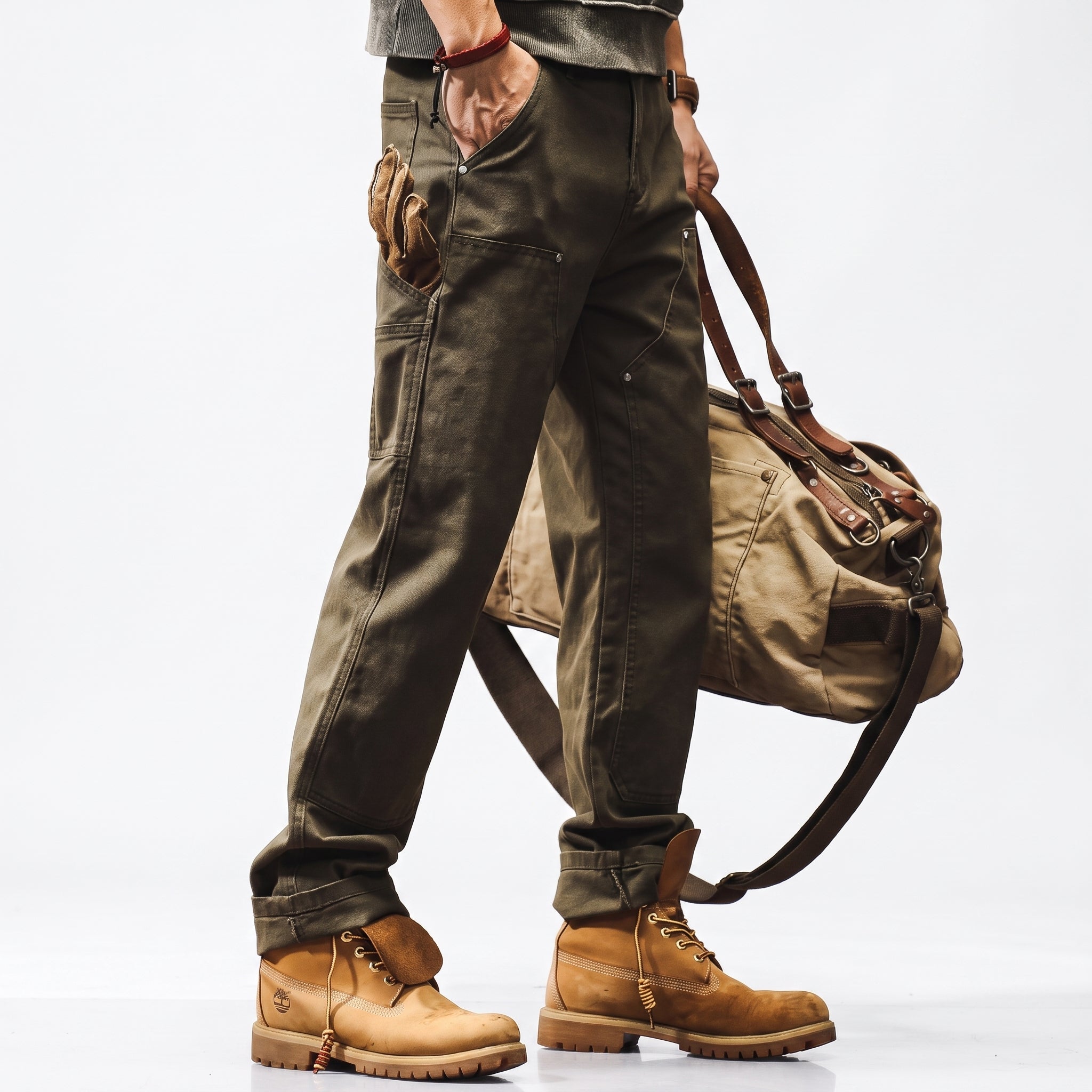 George - Men's Straight-Leg Utility Cargo Pants with Rivet Details - Cargo Pants - Green - Davies & Cooper