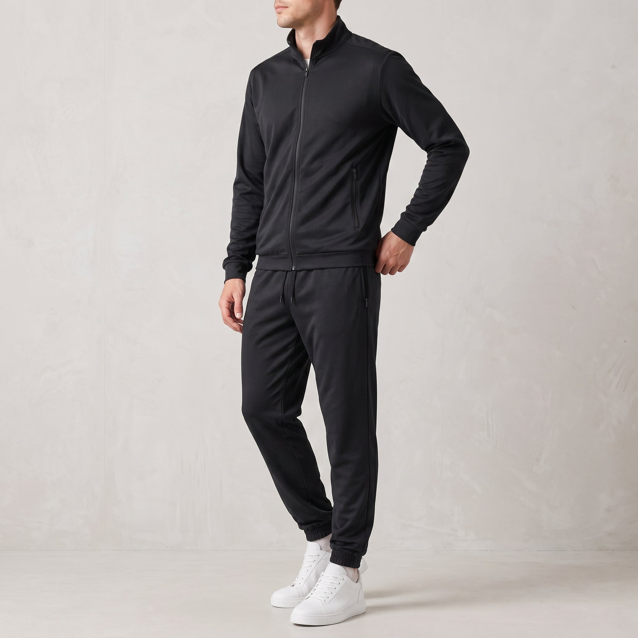 George - Men's Two-Piece Zip-Up Jacket and Jogger Tracksuit Set - Outfit Sets - Black - Davies & Cooper