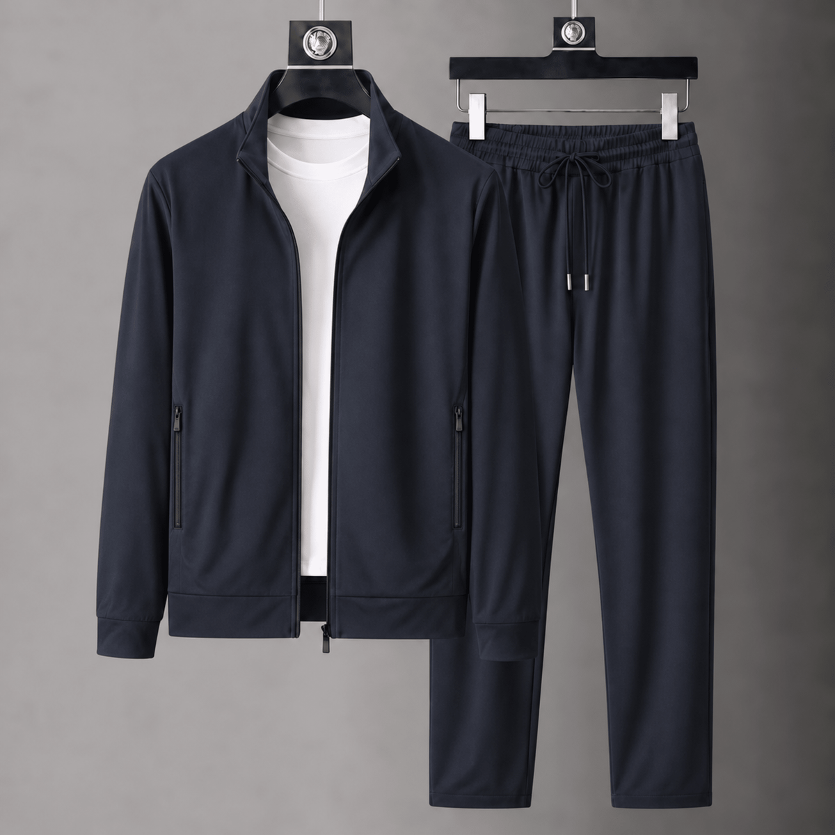George - Men's Zip-Up Tracksuit Set with Stand Collar - Outfit Sets - Blue - Davies & Cooper