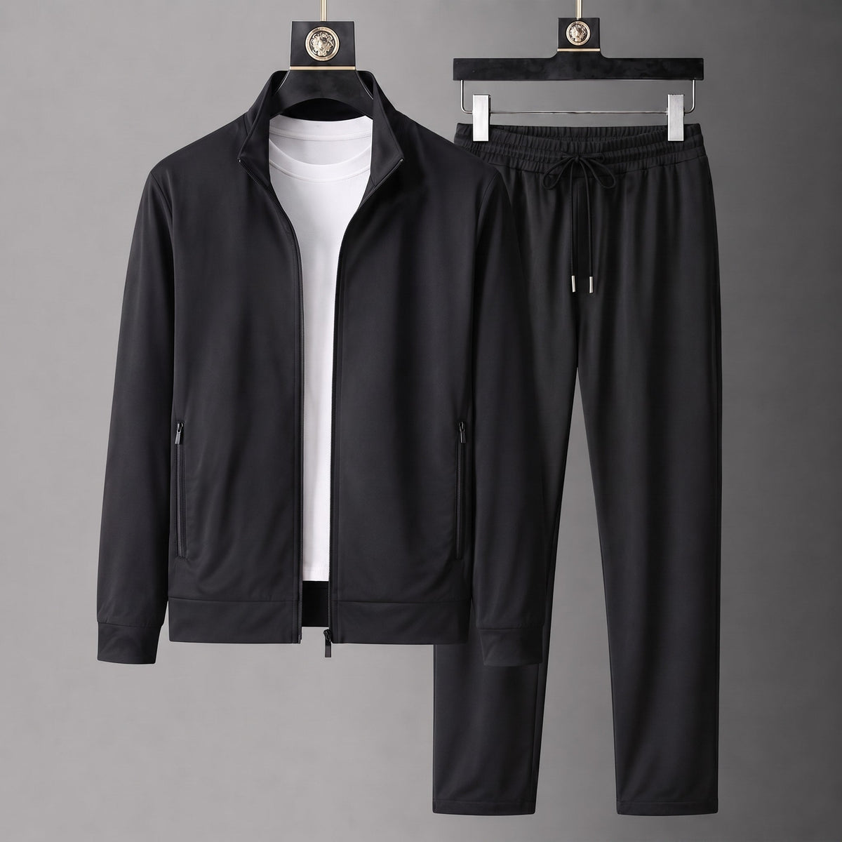 George - Men's Zip-Up Tracksuit Set with Stand Collar - Outfit Sets - Black - Davies & Cooper