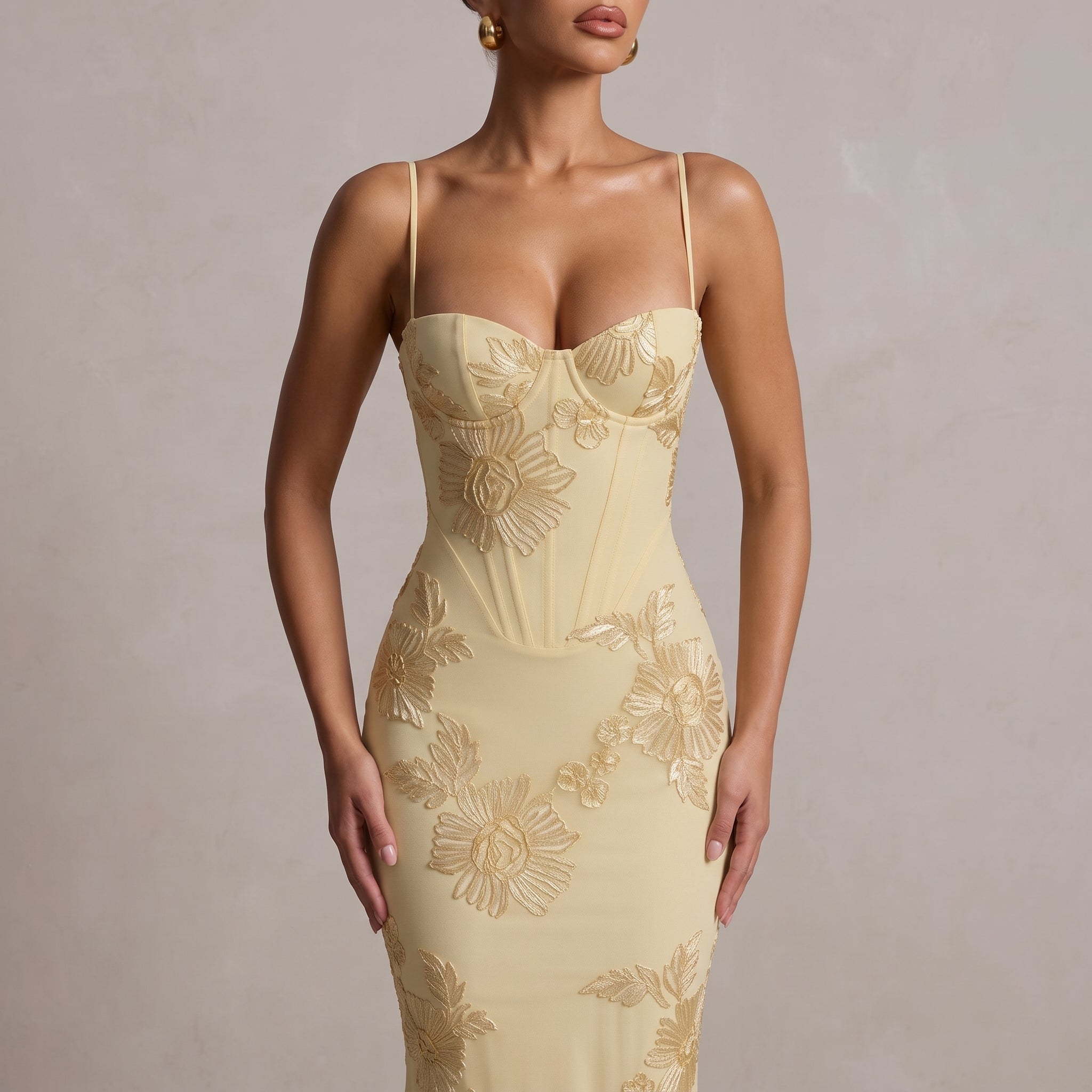Georgia - Women's Evening Floral Corset Maxi Dress - Maxi Dress - Yellow - Davies & Cooper