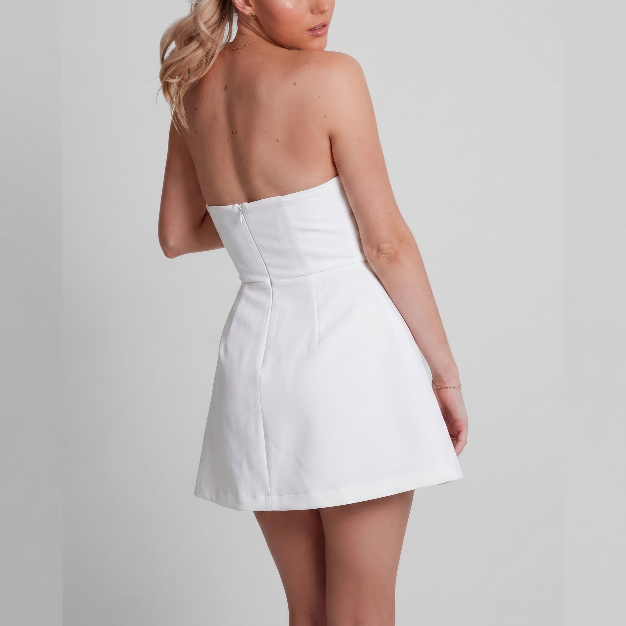 Georgia - Women's Party Strapless Mini Dress with Pockets - Mini Dresses - White - Davies & Cooper