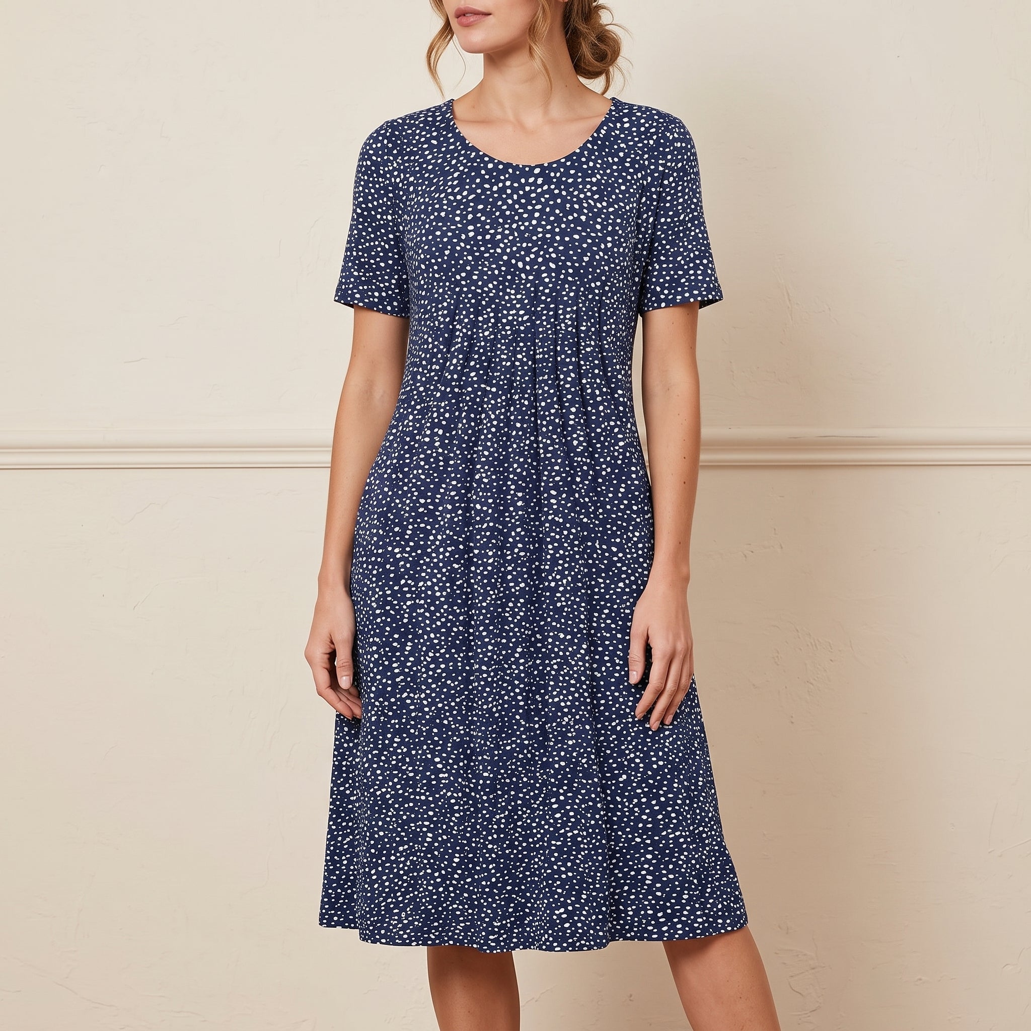 Georgia – Women's Printed Smocked Bodice Midi Dress - Dresses - Blue - Davies & Cooper