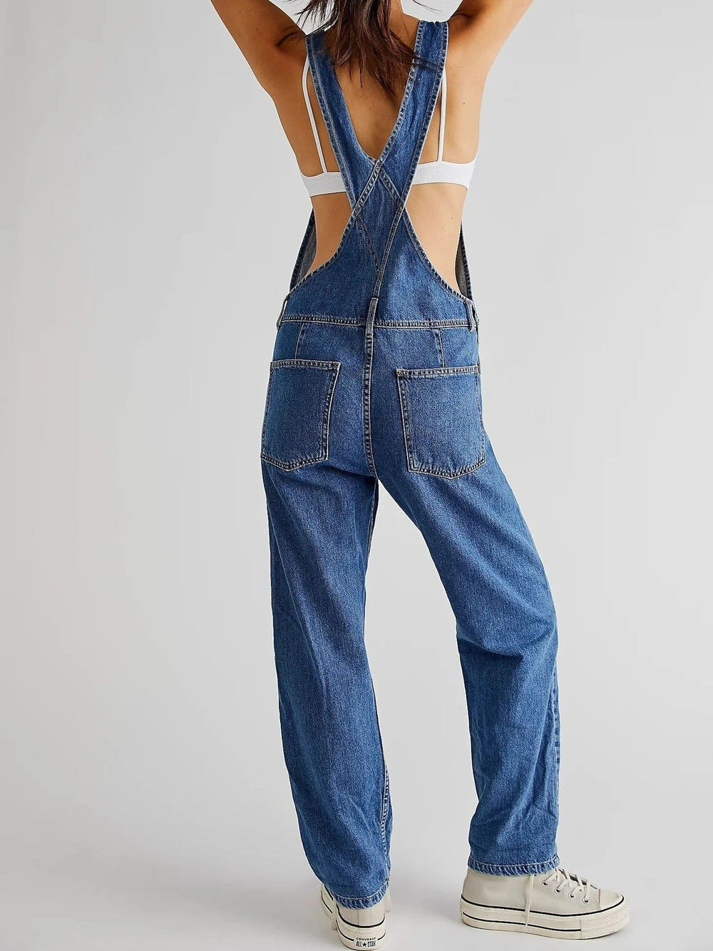 Georgia - Women's Relaxed Fit Wide - Leg Denim Dungarees - Overall - Dark Blue - Davies & Cooper