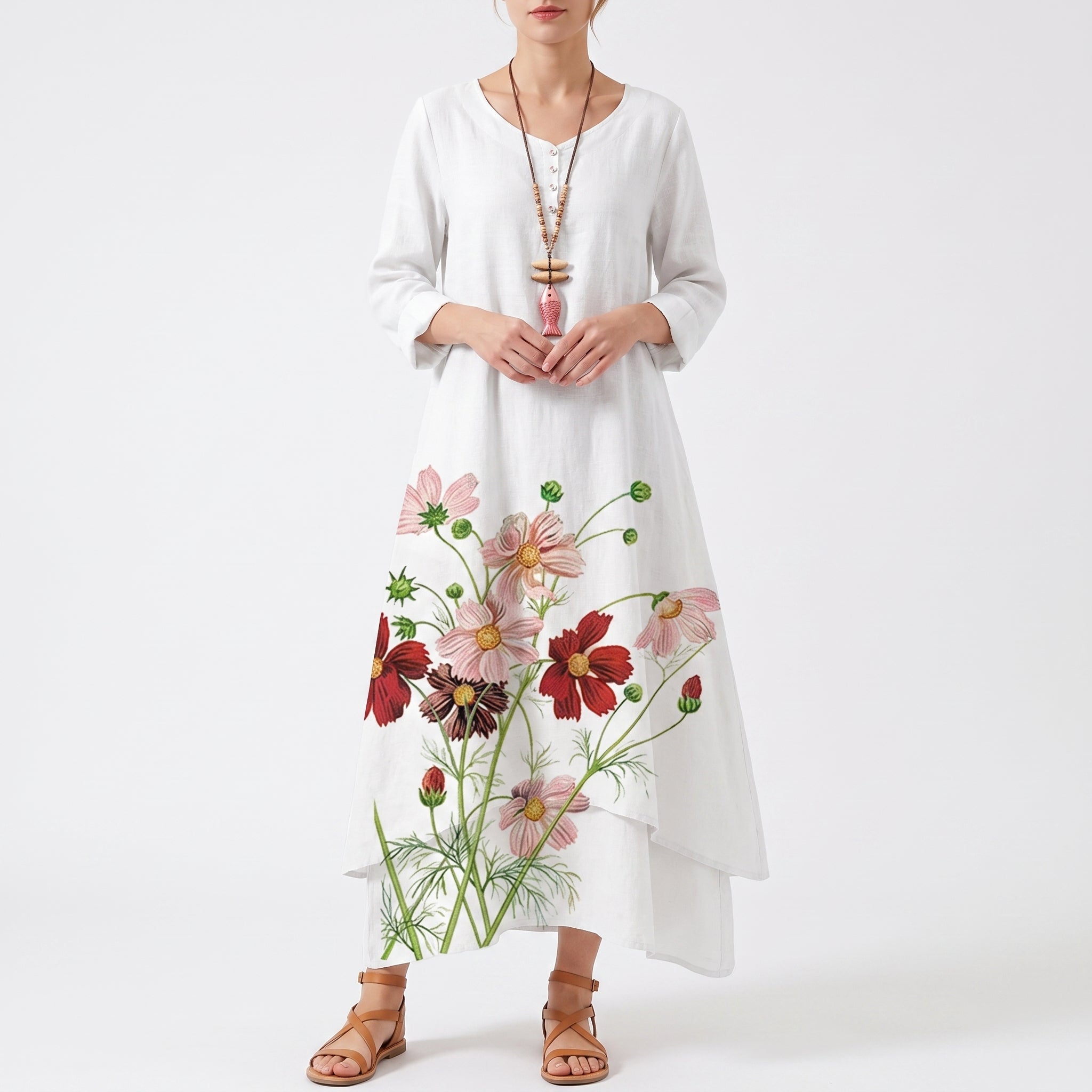 Georgia - Women's Summer Floral Asymmetric Hem Maxi Dress - Dresses - White - Davies & Cooper