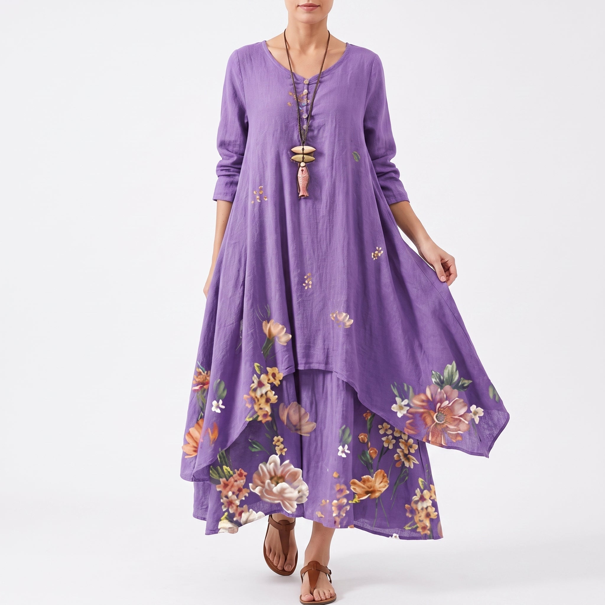 Georgia - Women's Summer Floral Asymmetric Hem Maxi Dress - Dresses - Lavender - Davies & Cooper