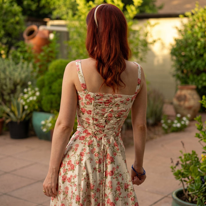 Georgia - Women's Summer Floral Lace - Up Midi Dress with Split - Midi Dress - Pink - Davies & Cooper
