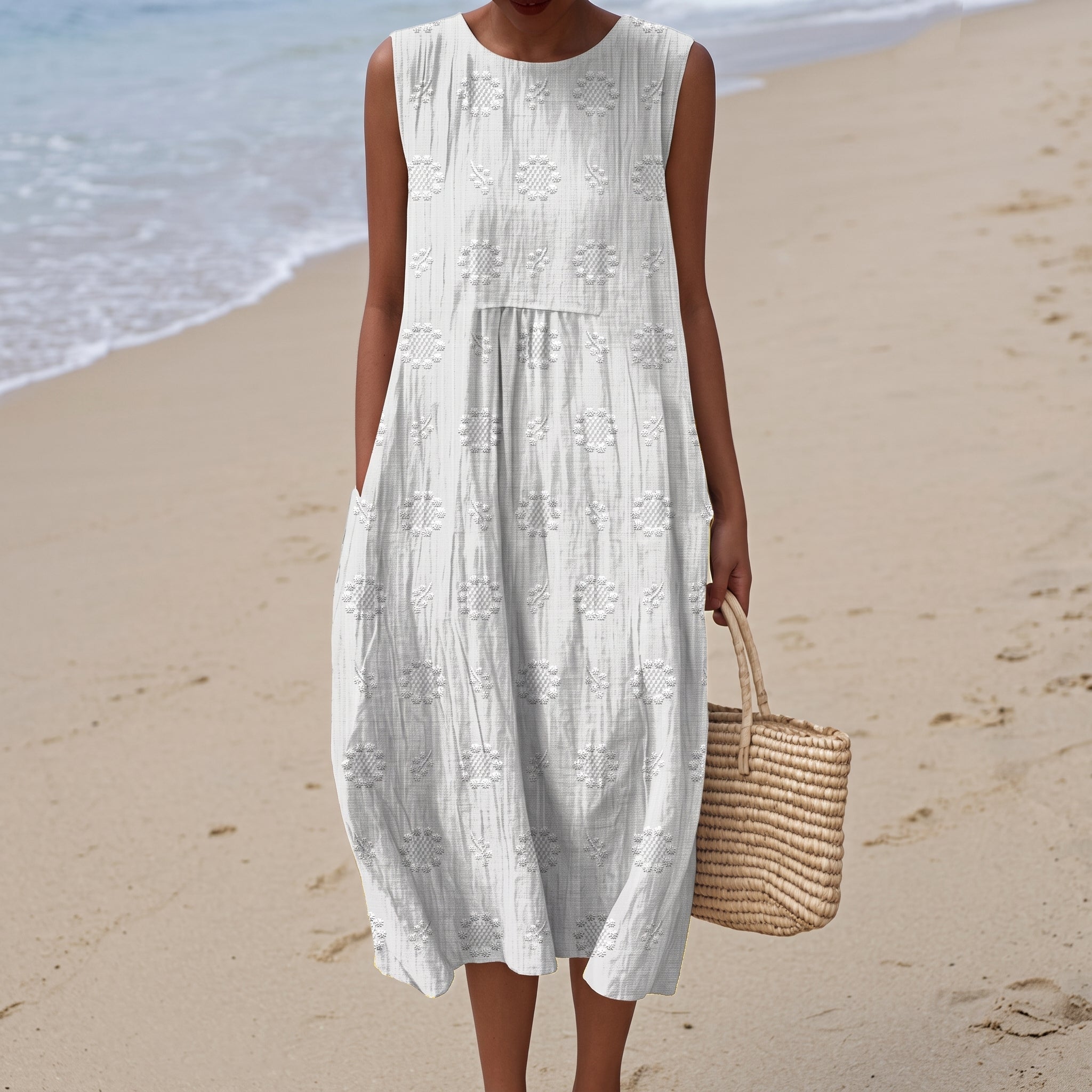 Georgia - Women's Summer Floral Sleeveless Midi Dress - Midi Dress - White - Davies & Cooper