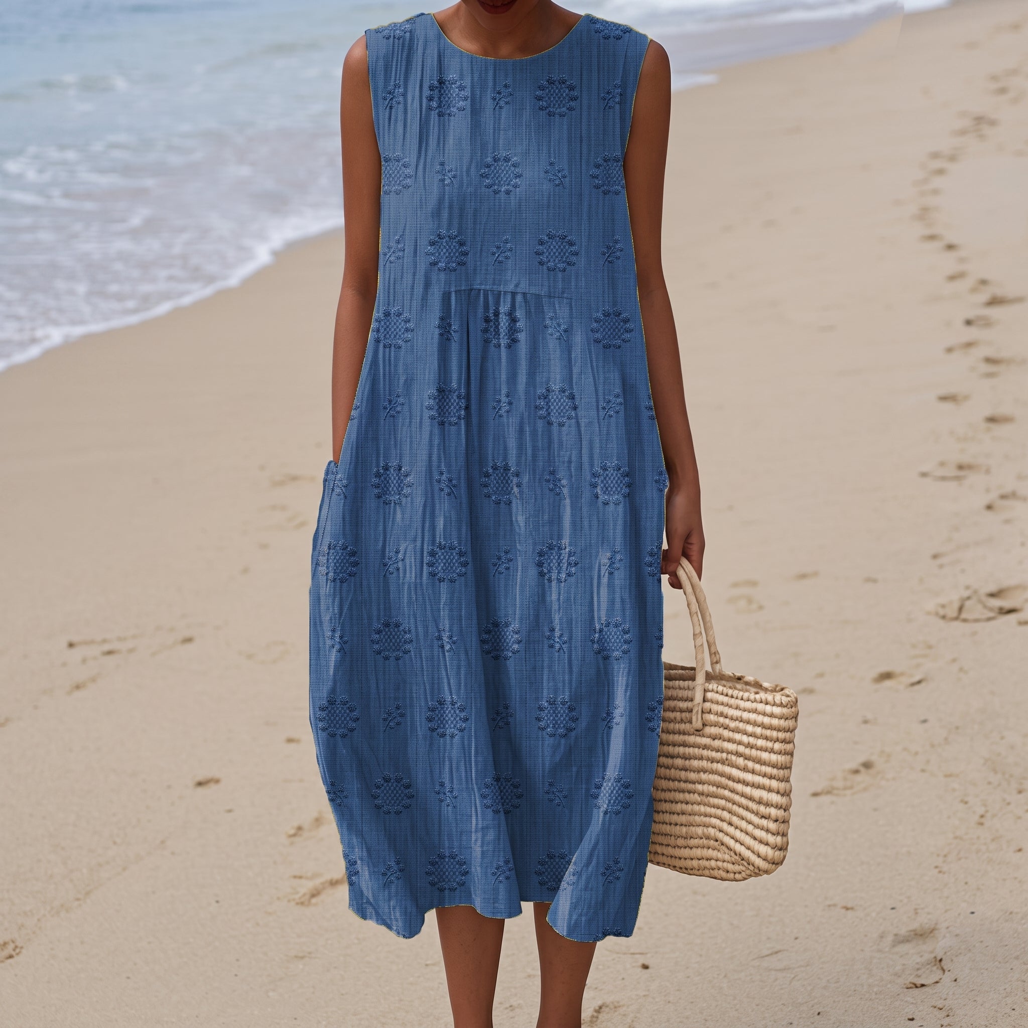 Georgia - Women's Summer Floral Sleeveless Midi Dress - Midi Dress - Blue - Davies & Cooper