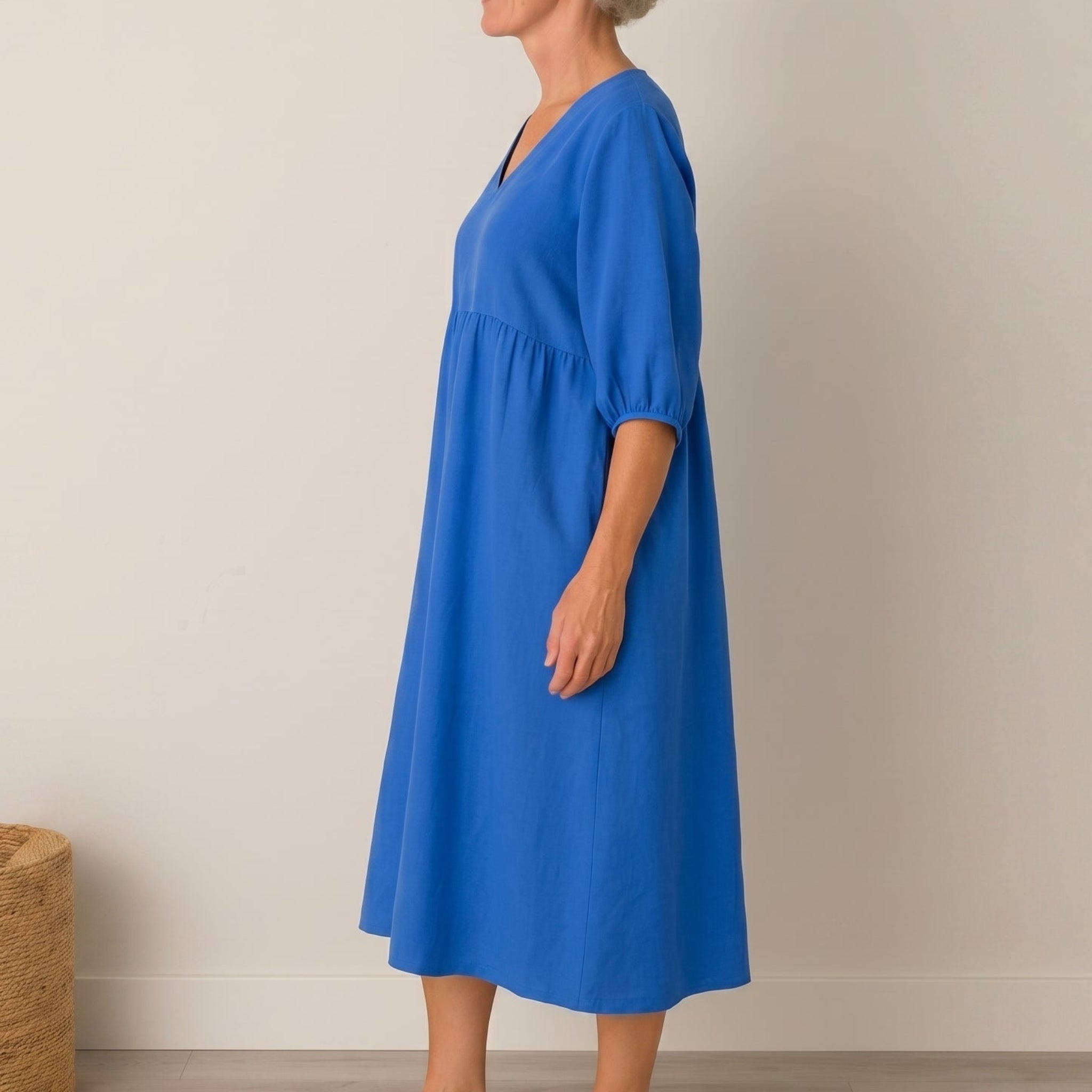 Georgia - Women's Summer Puff Sleeve Midi Dress - Midi Dresses - Blue - Davies & Cooper
