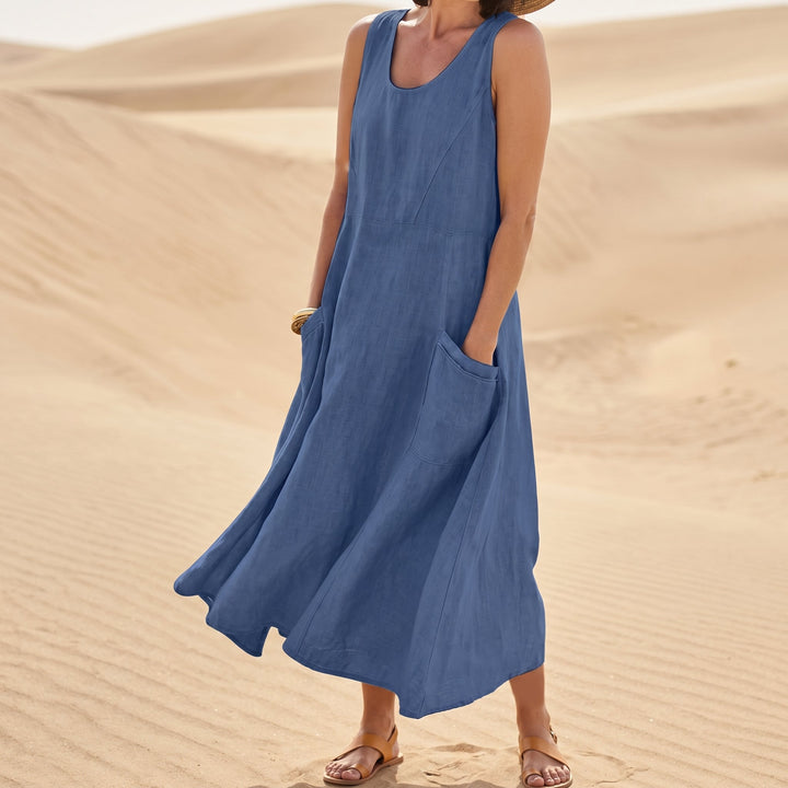 Georgia - Women's Summer Sleeveless Maxi Dress with Pockets - Maxi Dress - Blue - Davies & Cooper