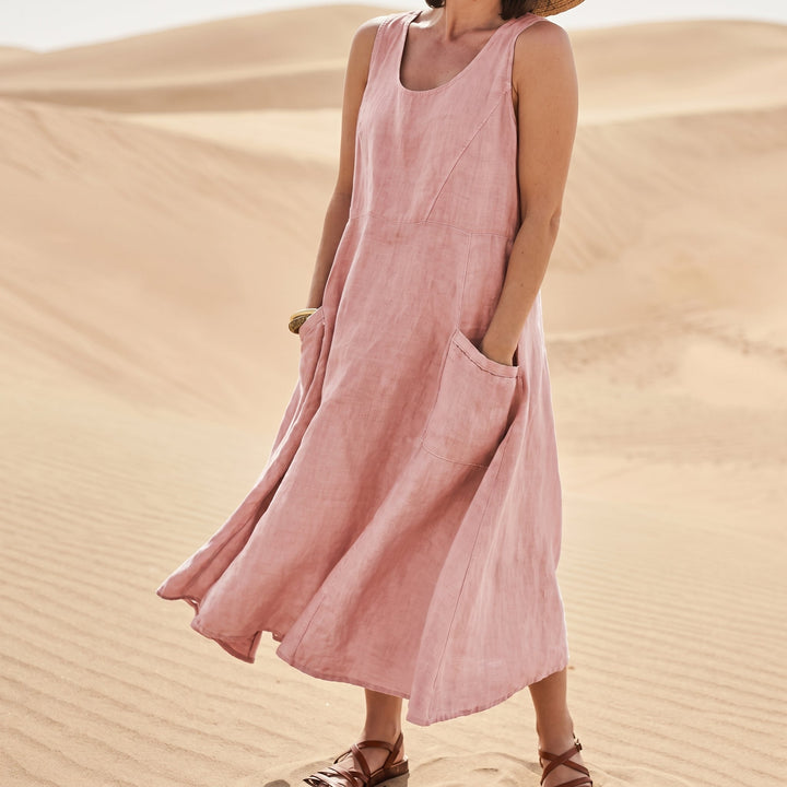 Georgia - Women's Summer Sleeveless Maxi Dress with Pockets - Maxi Dress - Pink - Davies & Cooper