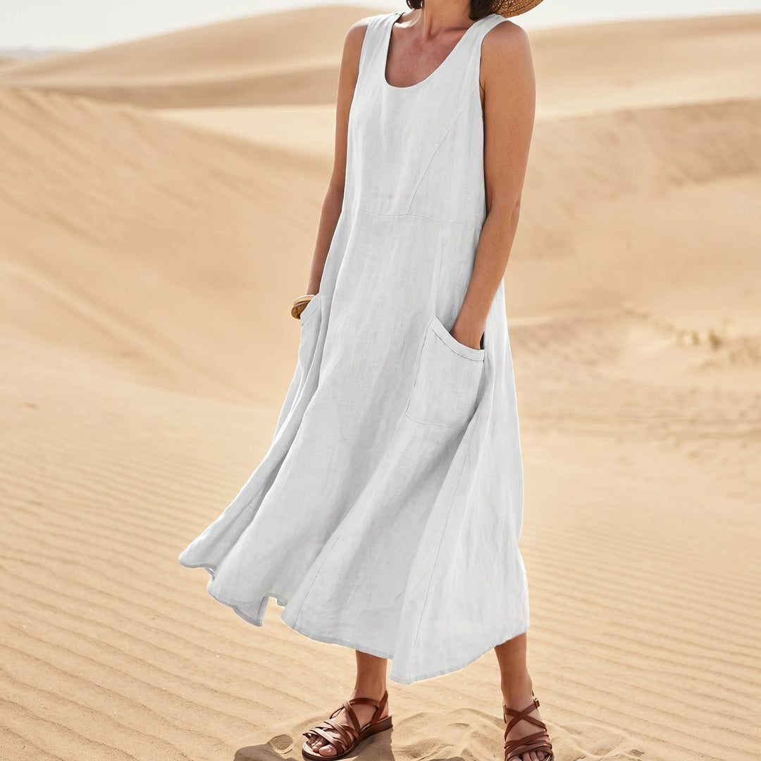 Georgia - Women's Summer Sleeveless Maxi Dress with Pockets - Maxi Dress - White - Davies & Cooper