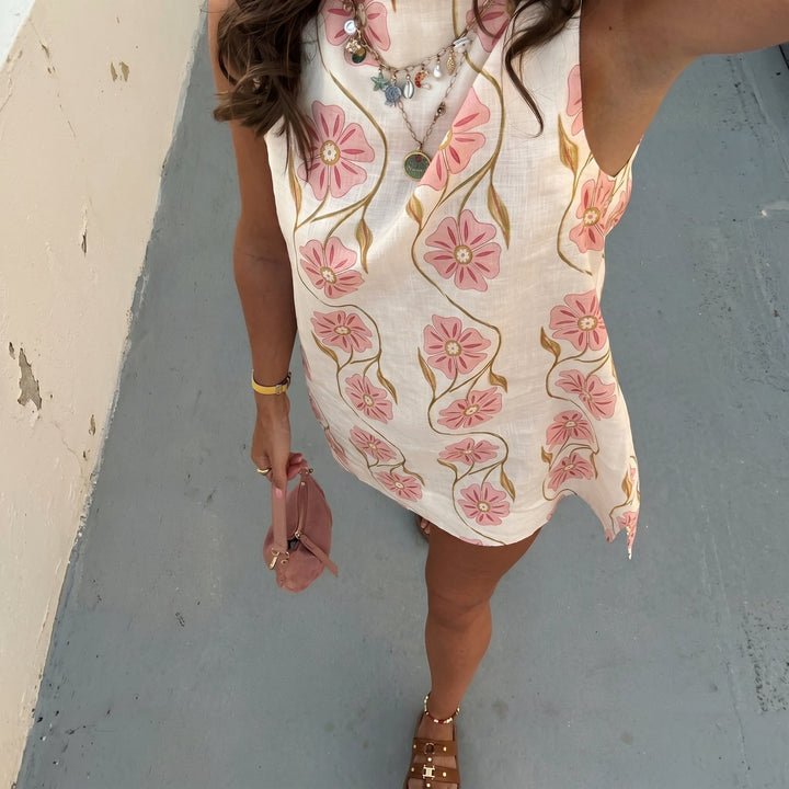 Georgia - Women's Summer Sleeveless Mock Neck Mini Dress - Mini Dress - White - Davies & Cooper