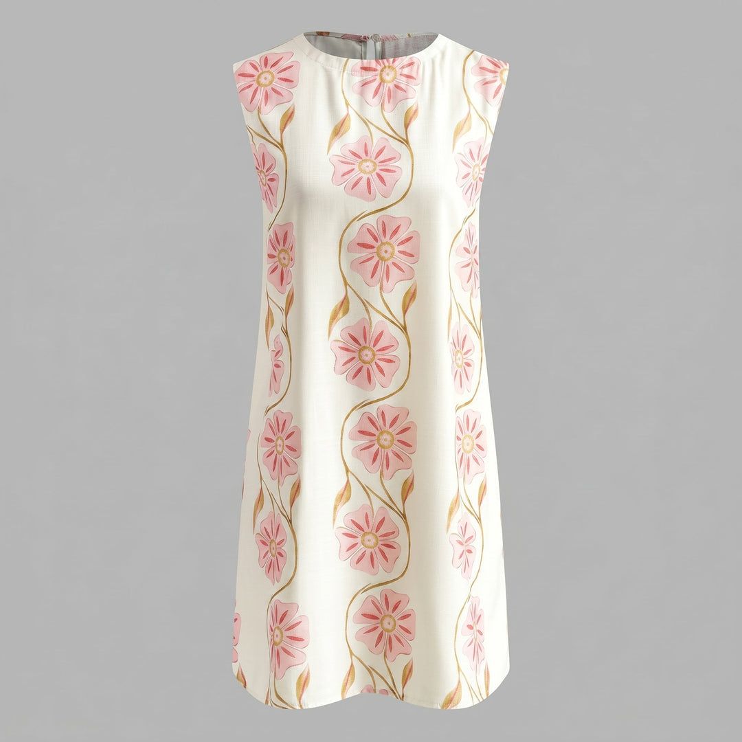 Georgia - Women's Summer Sleeveless Mock Neck Mini Dress - Mini Dress - White - Davies & Cooper