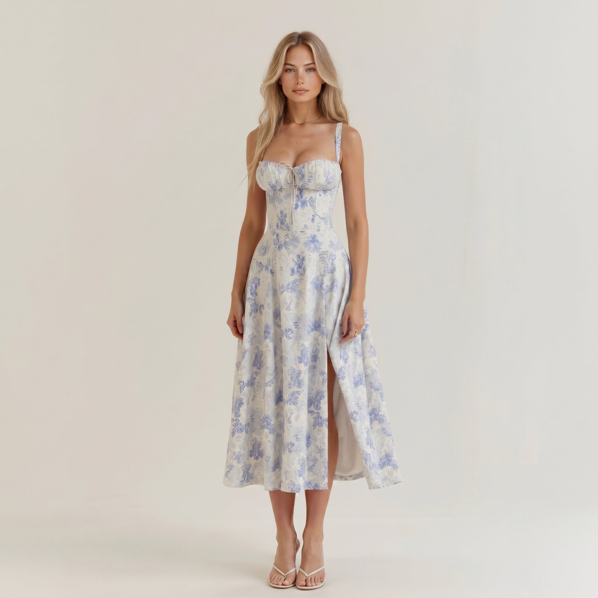 Georgia - Women's Summer Sweetheart Neck Midi Dress - Midi Dresses - Blue - Davies & Cooper