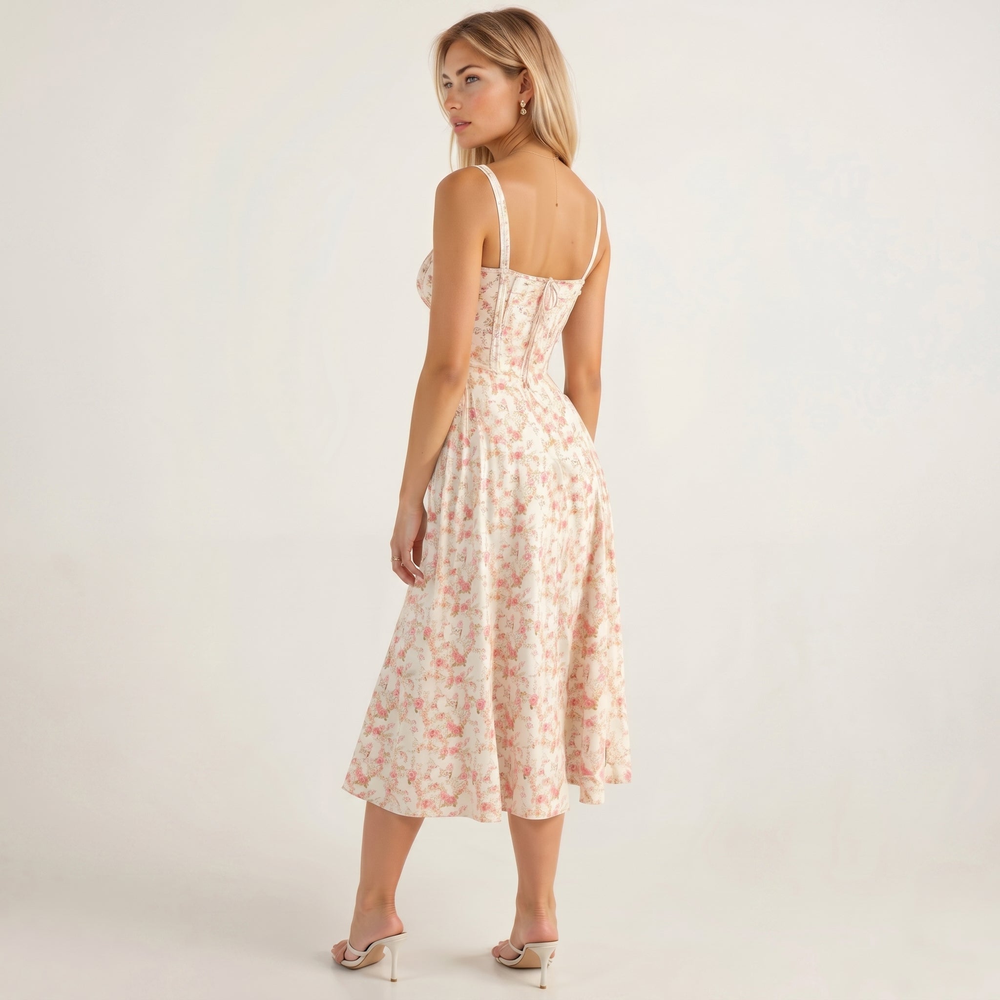 Georgia - Women's Summer Sweetheart Neck Midi Dress - Midi Dresses - Pink - Davies & Cooper